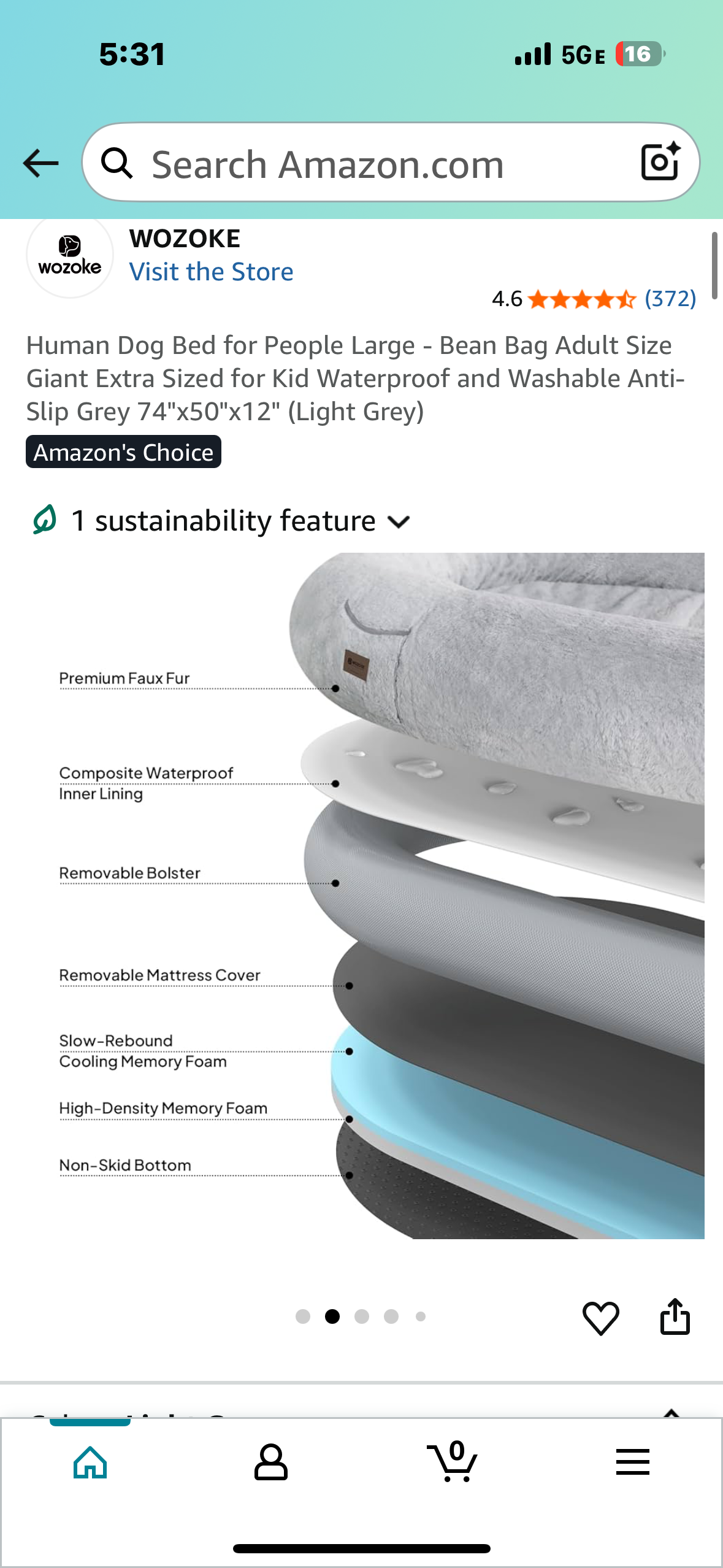Human Dog Bed for People and Pets, Extra Large - Bean Bag Adult Size Giant Sized for Waterproof and Washable Anti-Slip Grey 74"x50"x12" (Light Grey) (R668)