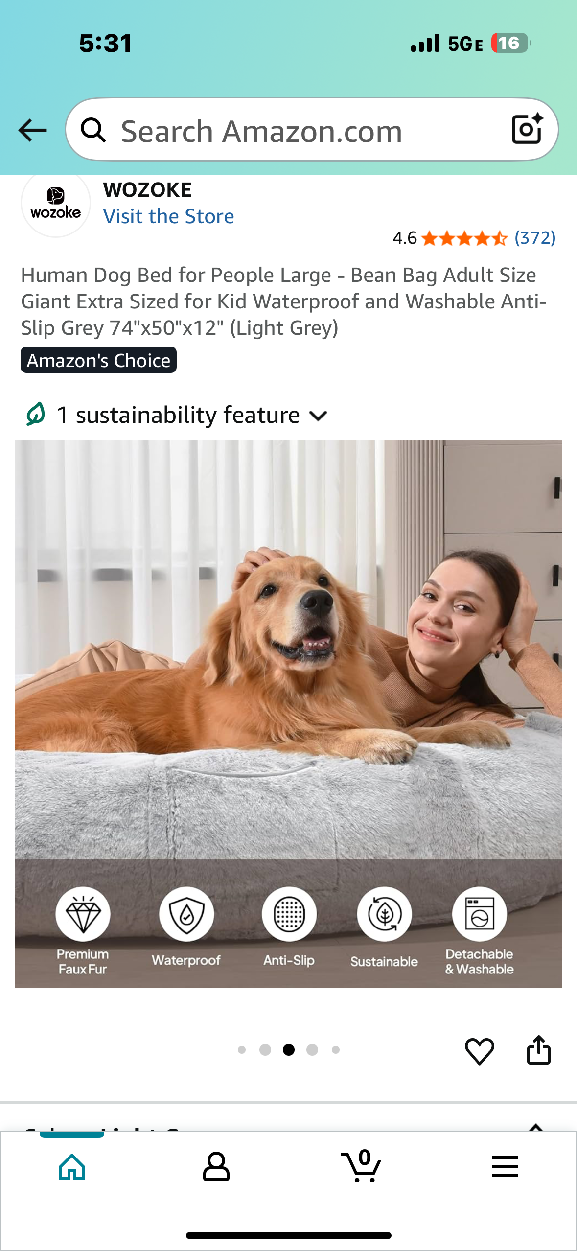 Human Dog Bed for People and Pets, Extra Large - Bean Bag Adult Size Giant Sized for Waterproof and Washable Anti-Slip Grey 74"x50"x12" (Light Grey) (R668)