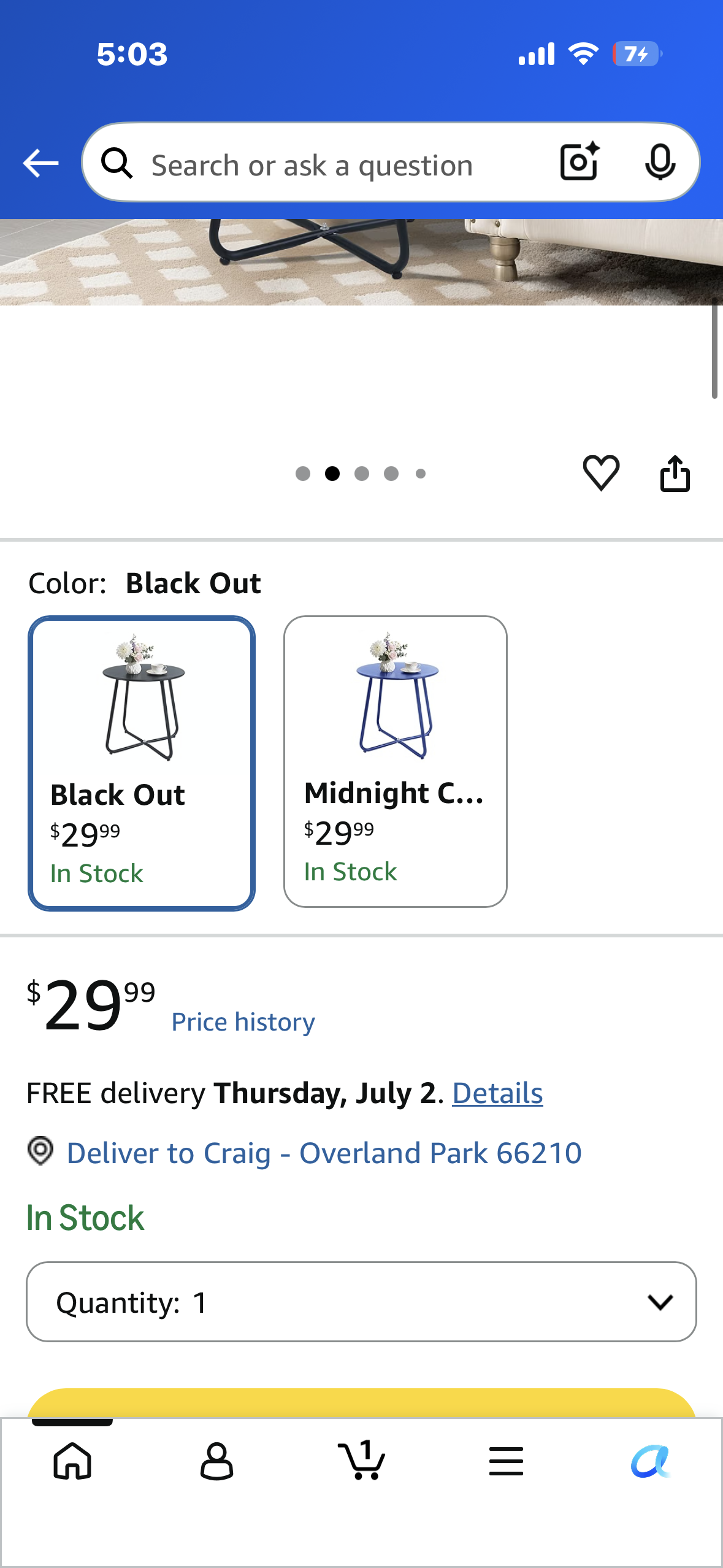 Small Metal Patio/Side Table, Suitable for Balcony, Pool, Terrace
