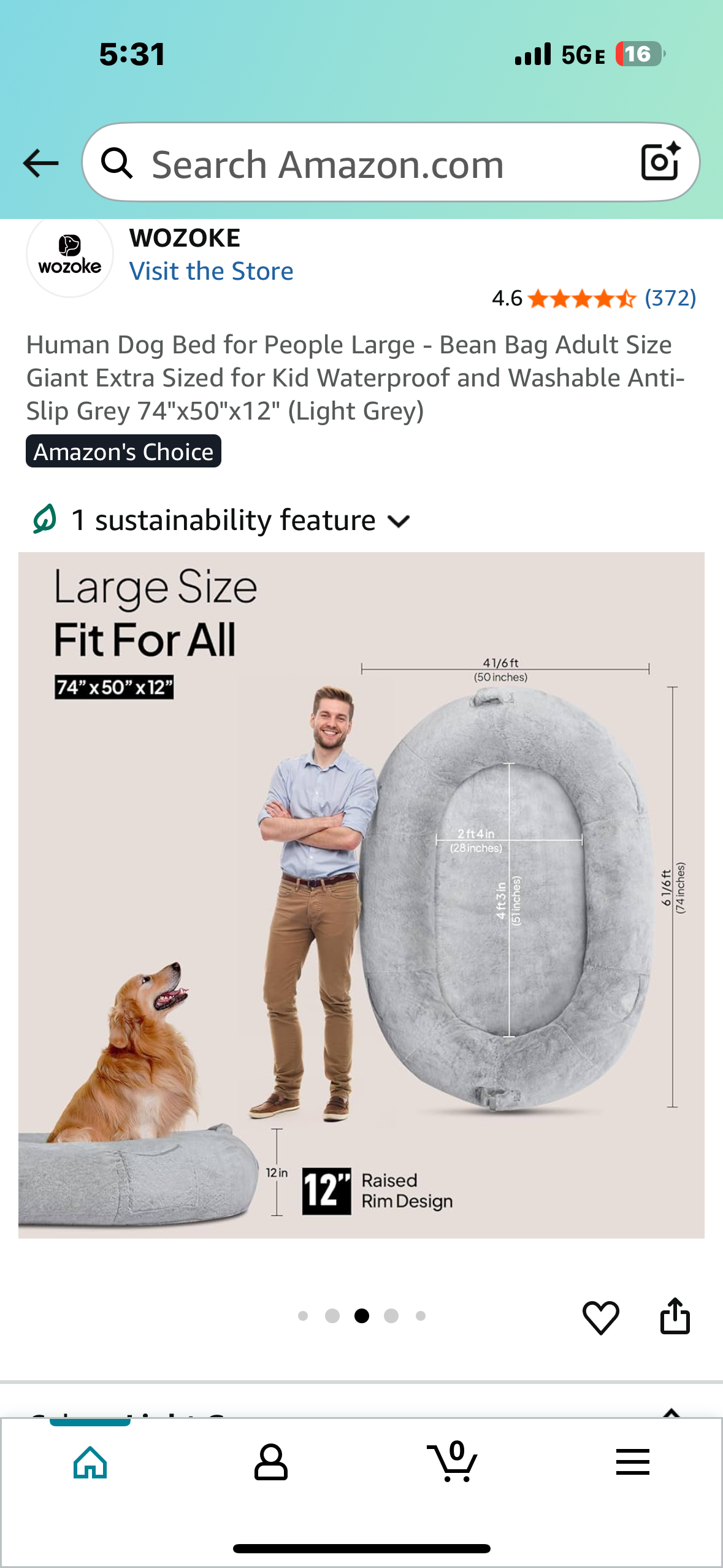 Human Dog Bed for People and Pets, Extra Large - Bean Bag Adult Size Giant Sized for Waterproof and Washable Anti-Slip Grey 74"x50"x12" (Light Grey) (R668)