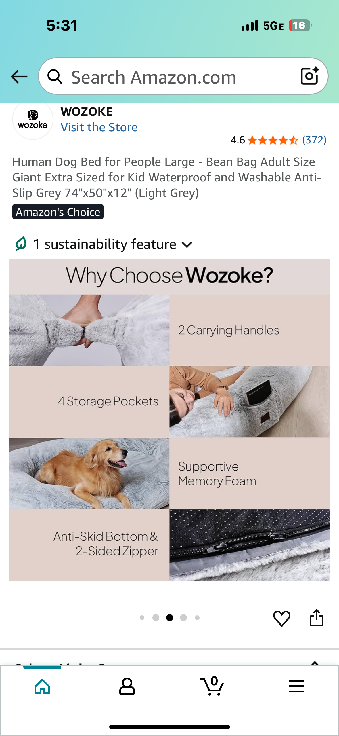 Human Dog Bed for People and Pets, Extra Large - Bean Bag Adult Size Giant Sized for Waterproof and Washable Anti-Slip Grey 74"x50"x12" (Light Grey) (R668)