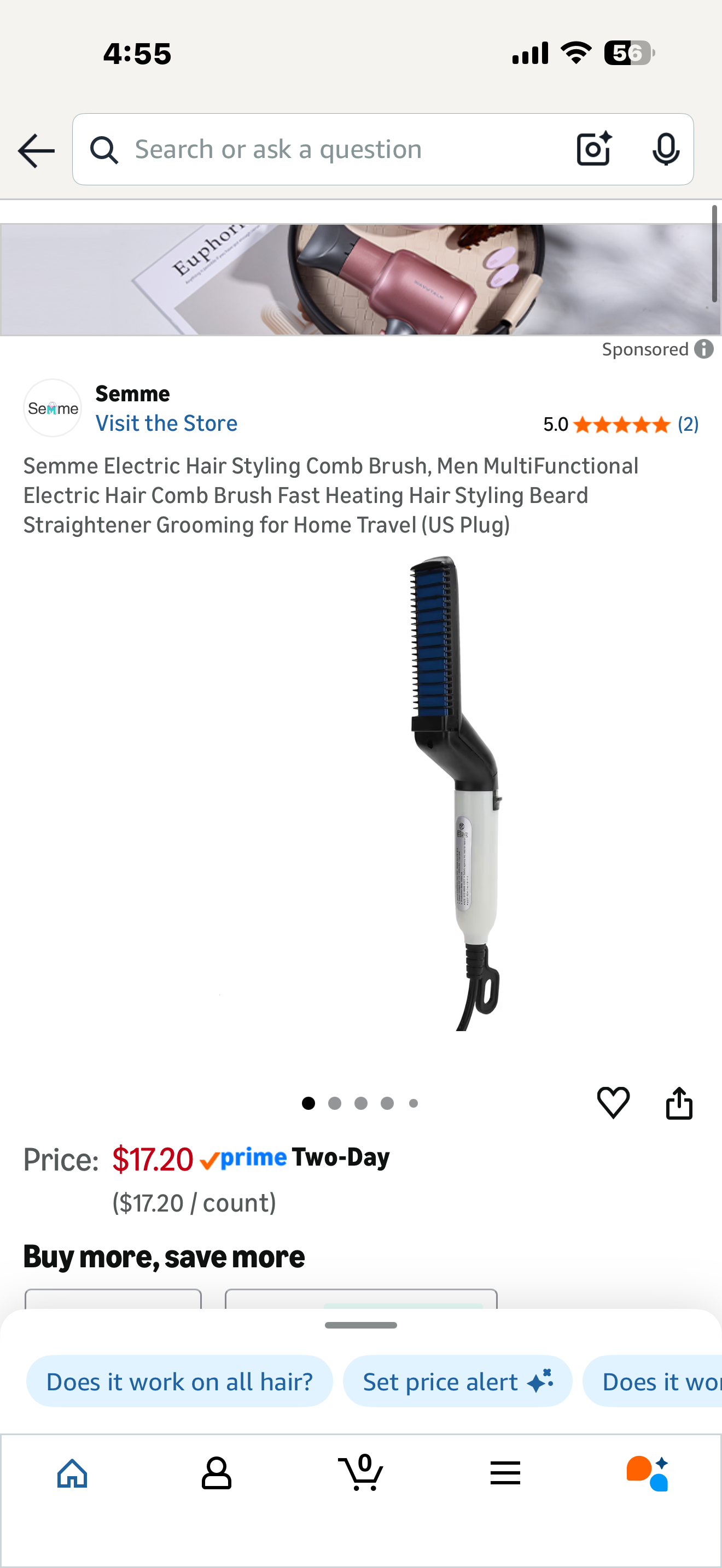 Semme Electric Hair Styling Comb Brush, Men MultiFunctional Electric Hair Comb Brush Fast Heating Hair Styling Beard Straightener Grooming for Home Travel (US Plug)
