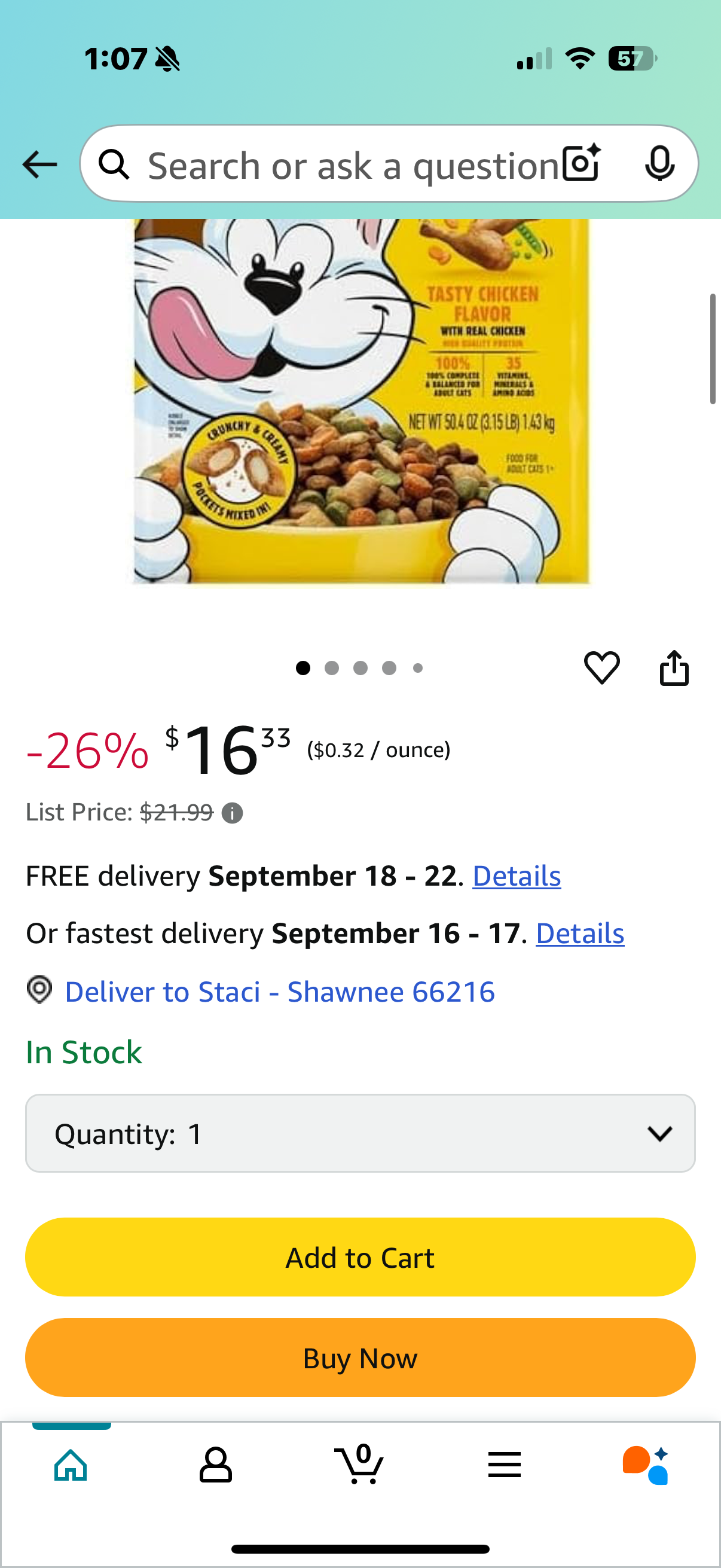 Tasty Chicken Flavored Adult Dry Cat Food, 3.15 Lb Bag, Made with Protein, 35 Vitamins, Minerals, and Amino Acids That Helps Support Strong and Healthy Muscles