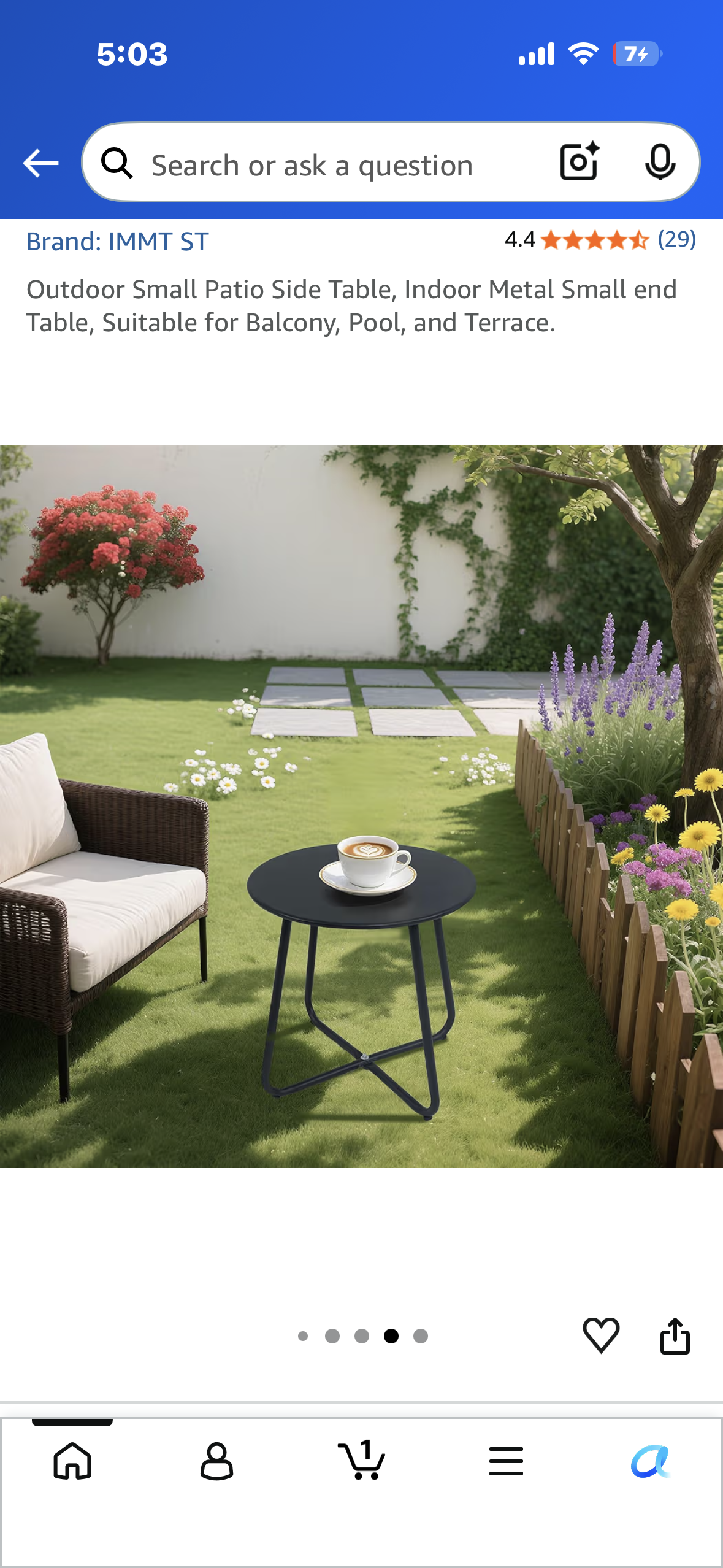 Small Metal Patio/Side Table, Suitable for Balcony, Pool, Terrace