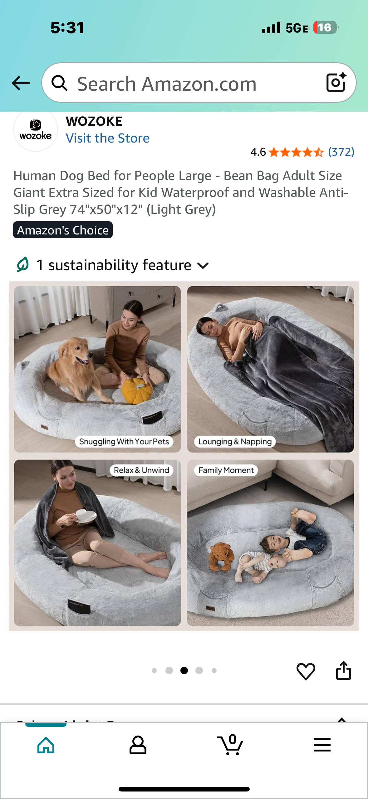 Human Dog Bed for People and Pets, Extra Large - Bean Bag Adult Size Giant Sized for Waterproof and Washable Anti-Slip Grey 74"x50"x12" (Light Grey) (R668)
