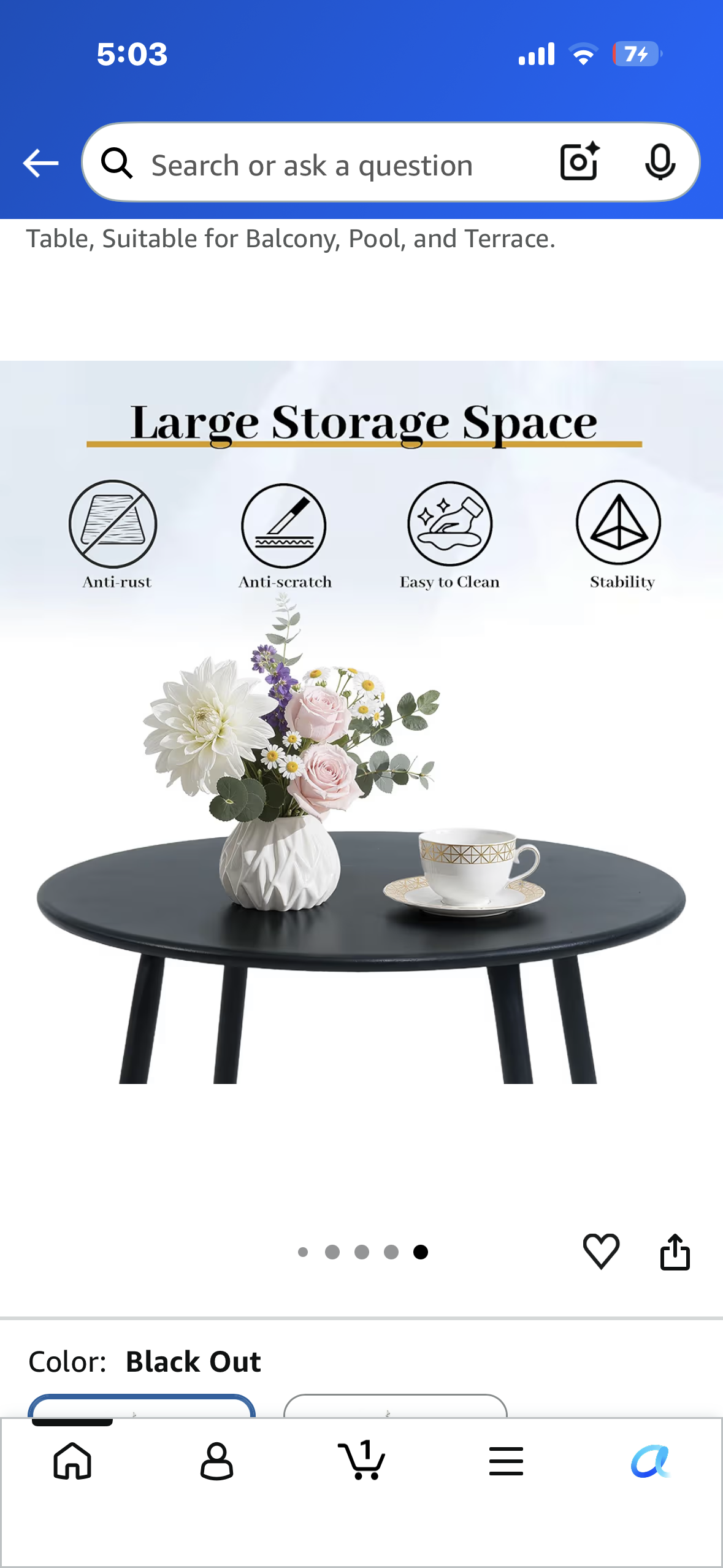 Small Metal Patio/Side Table, Suitable for Balcony, Pool, Terrace