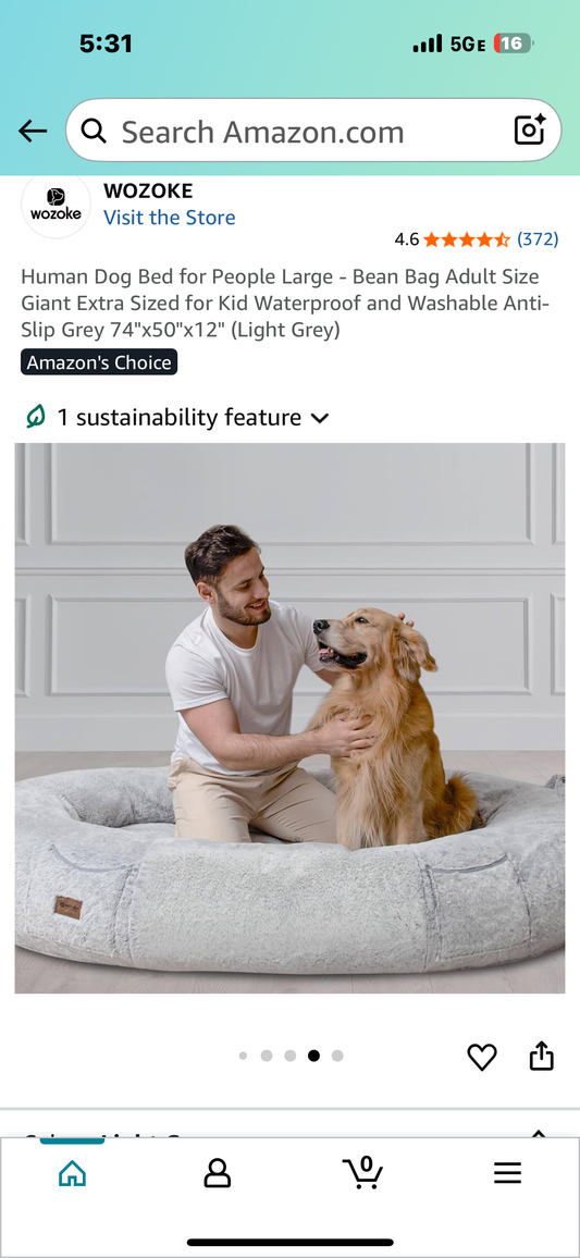 Human Dog Bed for People and Pets, Extra Large - Bean Bag Adult Size Giant Sized for Waterproof and Washable Anti-Slip Grey 74"x50"x12" (Light Grey) (R668)