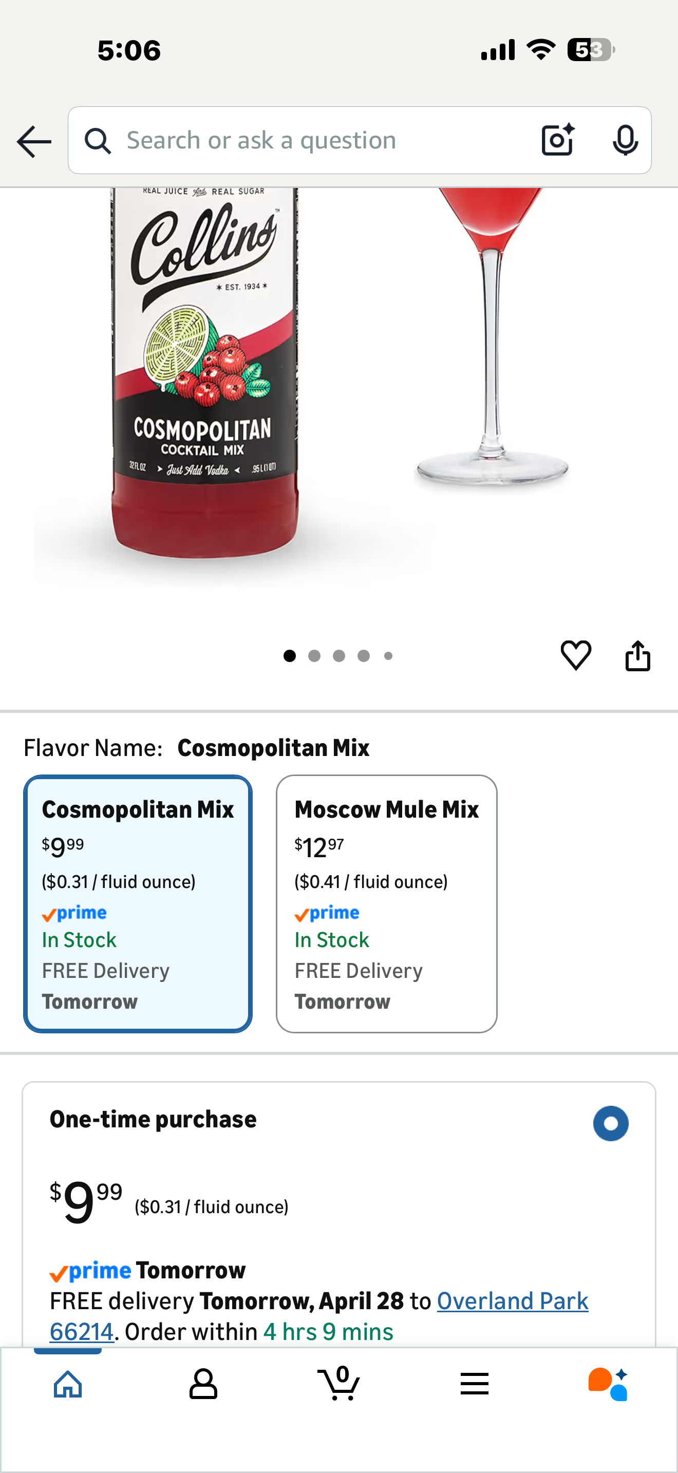 Collins Cosmopolitan Mix, Made With Real Cranberry Juice, Lime Juice, with Natural Flavors, Cosmo Cocktail Mixer, Bartender Mixer, Drinking Gifts, Home Cocktail bar, 32 fl oz