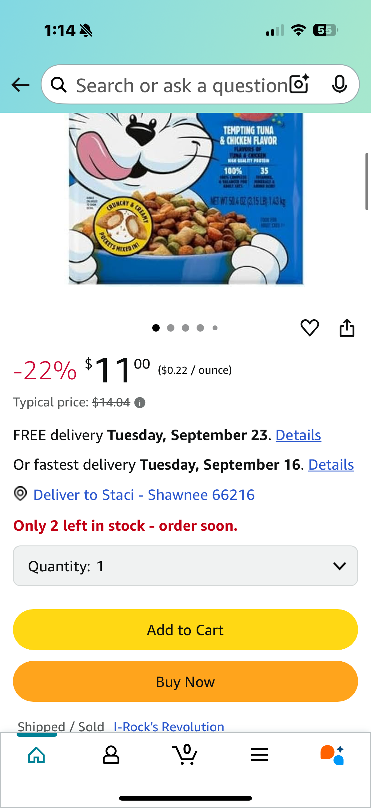 Tempting Tuna and Chicken Flavor Dry Cat Food, 3.15 Lb Bag, 100% Complete and Balanced and Made with Protein That Helps Support Strong and Healthy Muscles
