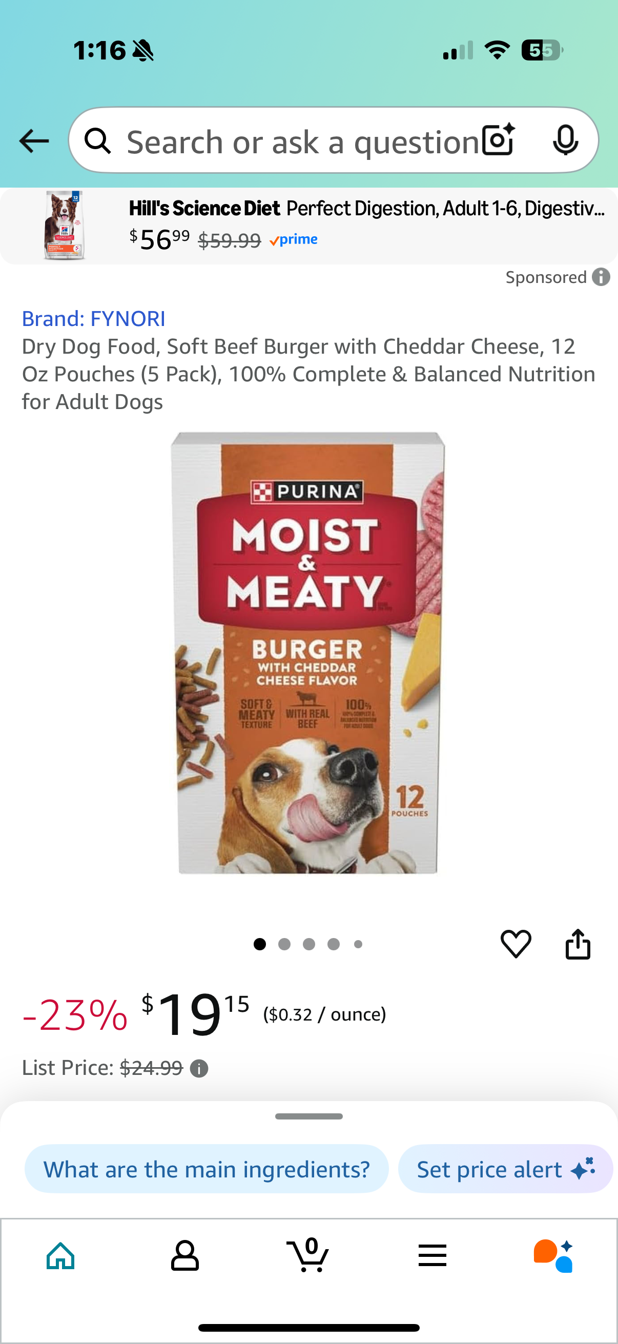 Purina Moist and Meaty Dog Food, Soft Beef Burger with Cheddar Cheese, 6 Pouches100% Complete & Balanced Nutrition for Adult Dogs