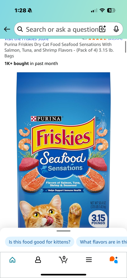 Purina Friskies Dry Cat Food Seafood Sensations With Salmon, Tuna, and Shrimp Flavors -3.15 lb