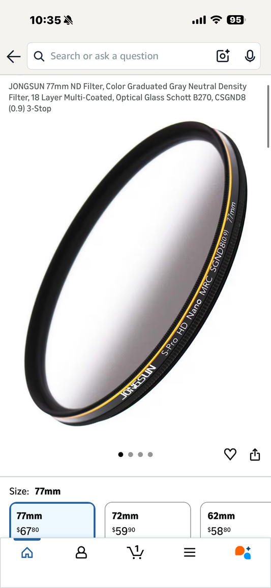 JONGSUN 77mm ND Filter, Color Graduated Gray Neutral Density Filter, 18 Layer Multi-Coated, Optical Glass Schott B270, CSGND8 (0.9) 3-Stop