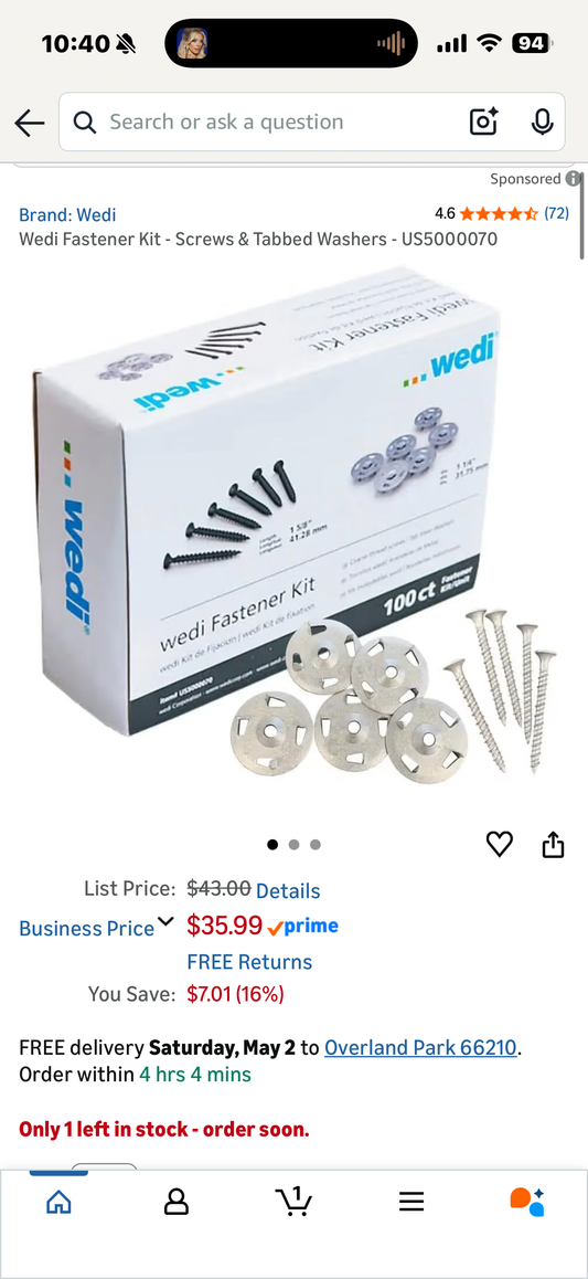 Wedi Fastener Kit - Screws & Tabbed Washers