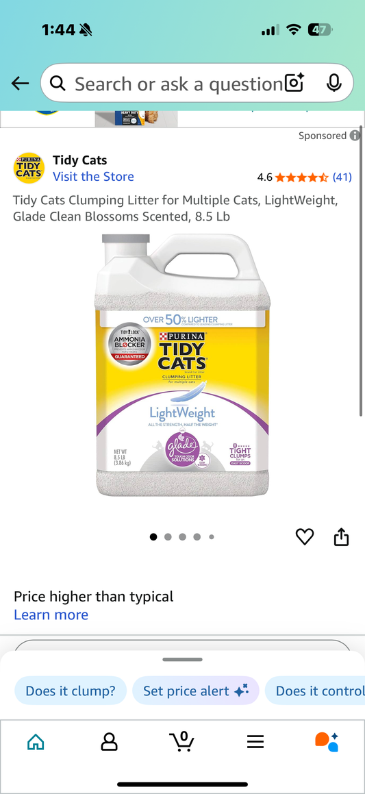 Tidy Cats Clumping Litter for Multiple Cats, LightWeight, Glade Clean Blossoms Scented, 8.5 Lb