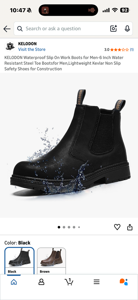 KELODON Waterproof Slip On Work Boots for Men-6 Inch Water Resistant Steel Toe Bootsfor Men,Lightweight Kevlar Non Slip Safety Shoes for Construction (Women 8.5/Men 6)