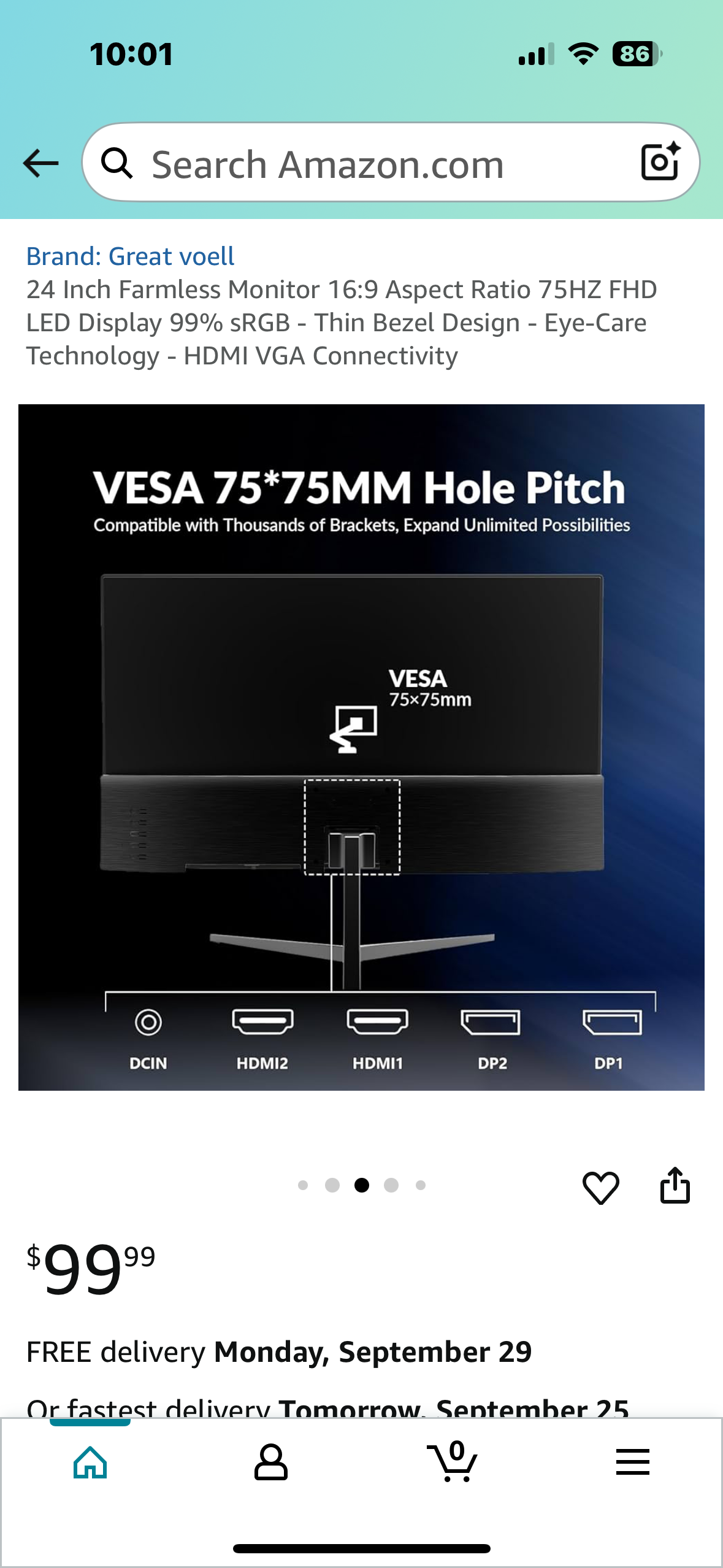 24” Monitor, 16:9 Aspect Ratio, 75HZ FHD LED Display 99% sRGB - Thin Bezel Design - Eye-Care Technology - HDMI VGA Connectivity (R669)