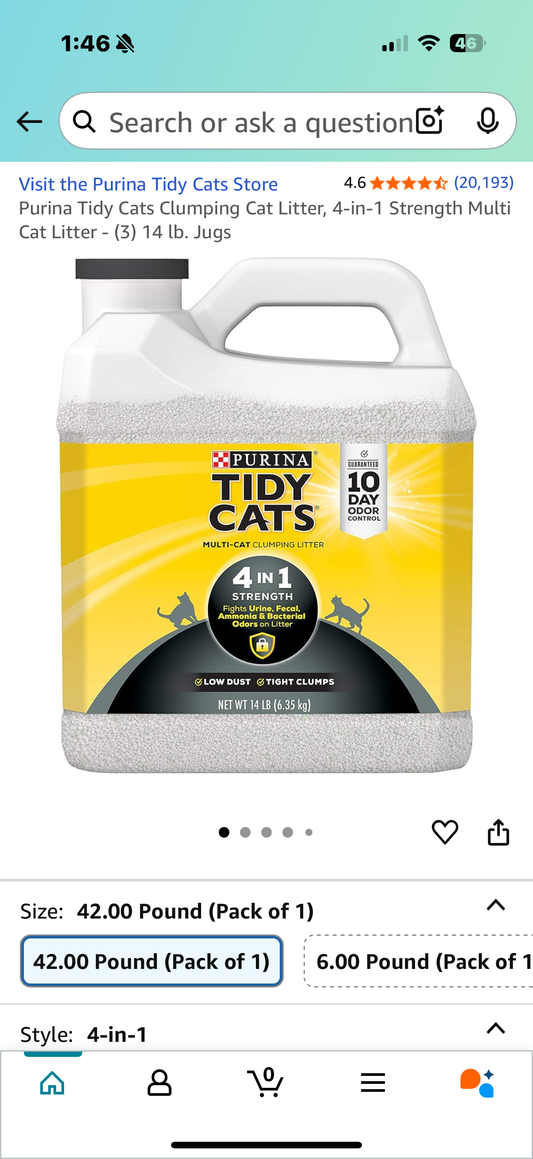 Purina Tidy Cats Clumping Cat Litter, 4-in-1 Strength Multi Cat Litter