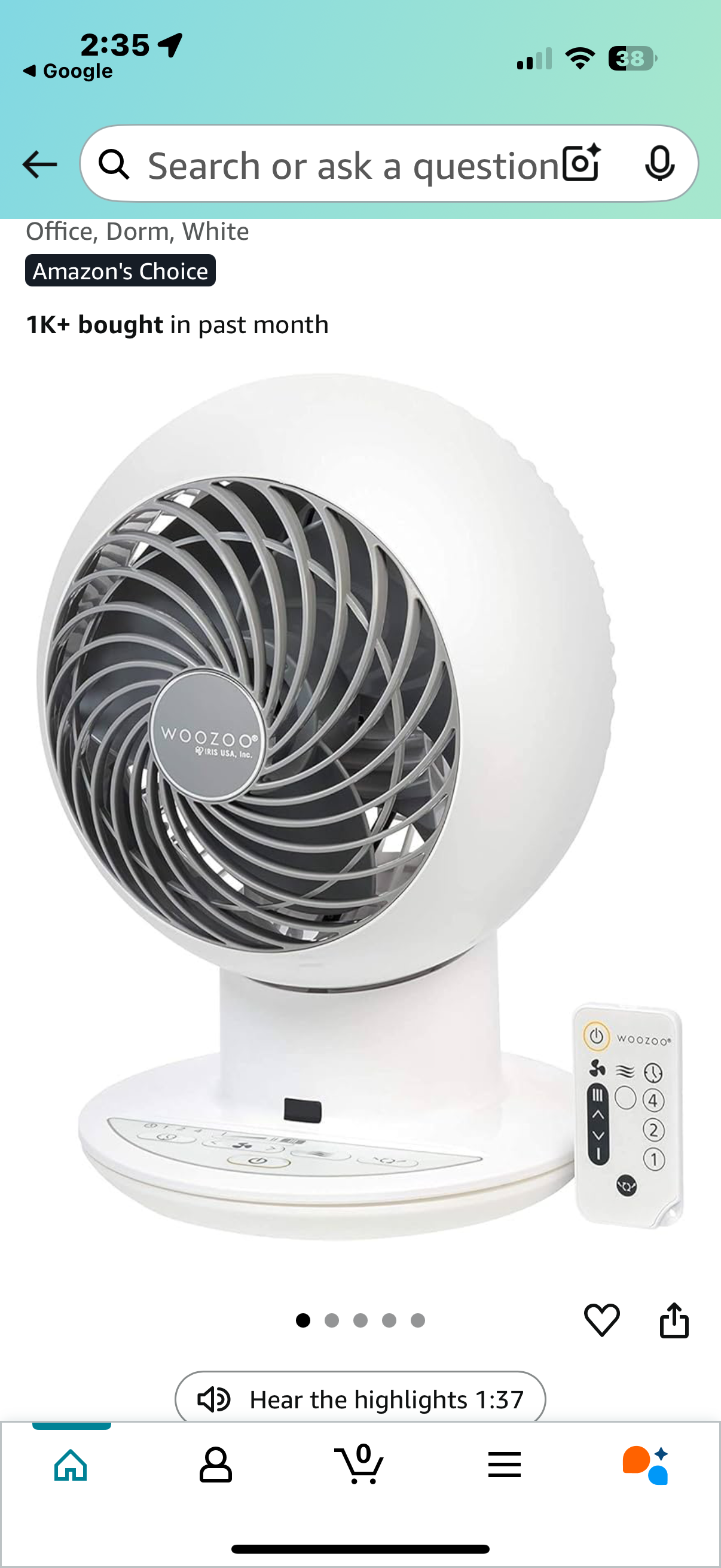 No remote IRIS USA WOOZOO Air Circulator Fan with Remote, Oscillating, 5 Speeds, Quiet Motor, Small Fan for Bedroom, Office, Dorm, White