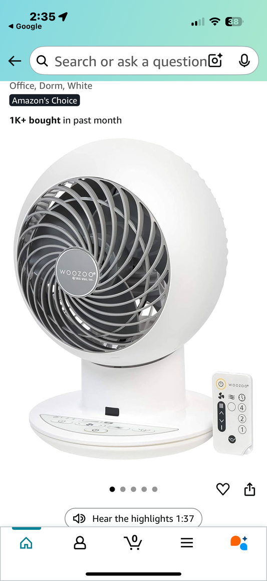 No remote IRIS USA WOOZOO Air Circulator Fan with Remote, Oscillating, 5 Speeds, Quiet Motor, Small Fan for Bedroom, Office, Dorm, White