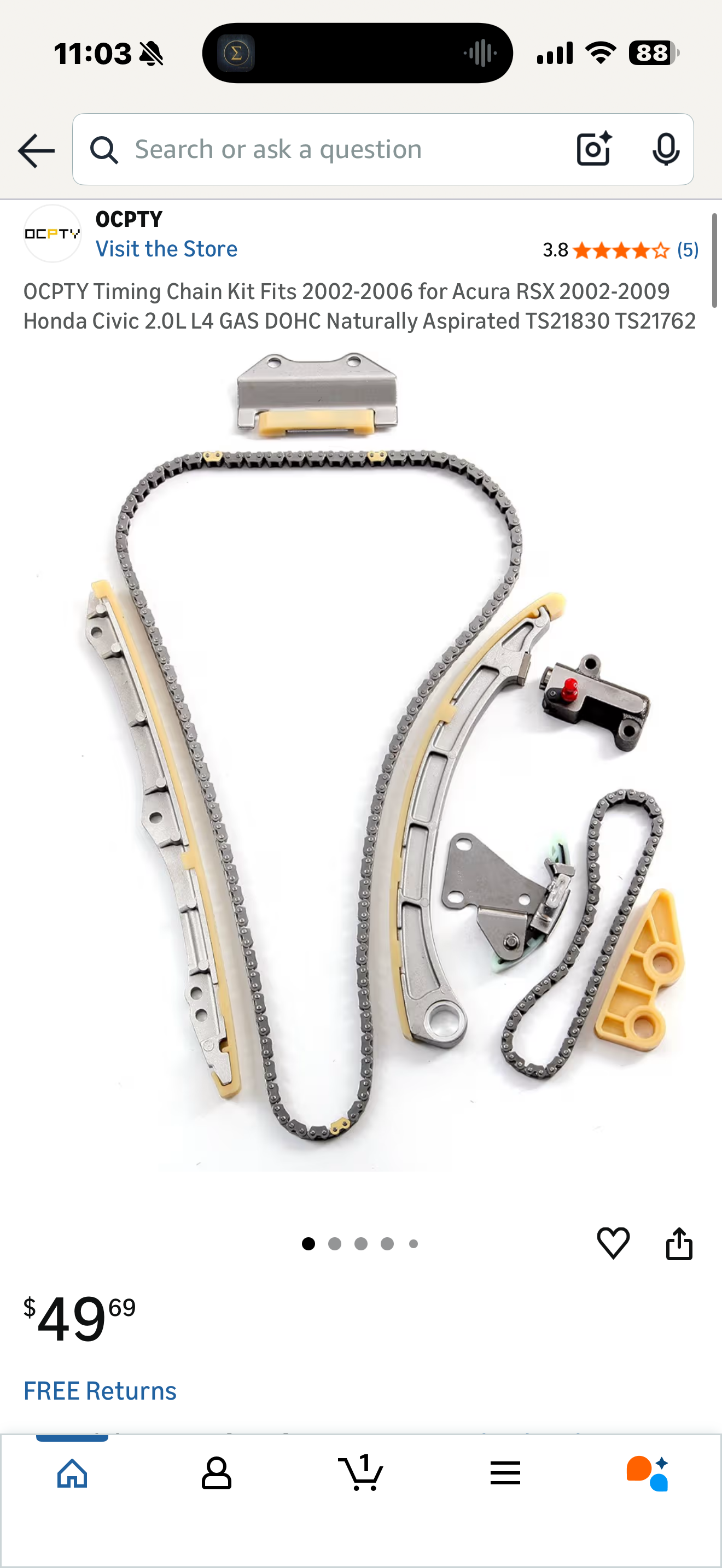 OCPTY Timing Chain Kit Fits 2002-2006 for Acura RSX 2002-2009 Honda Civic 2.0L L4 GAS DOHC Naturally Aspirated TS21830 TS21762