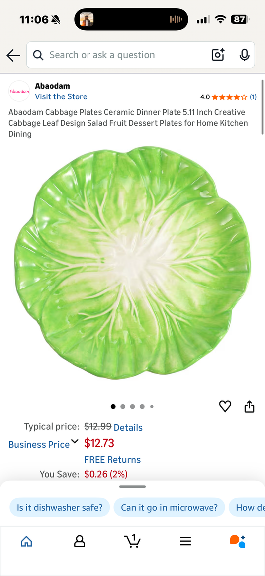 Abaodam Cabbage Plates Ceramic Dinner Plate 5.11 Inch Creative Cabbage Leaf Design Salad Fruit Dessert Plates for Home Kitchen Dining