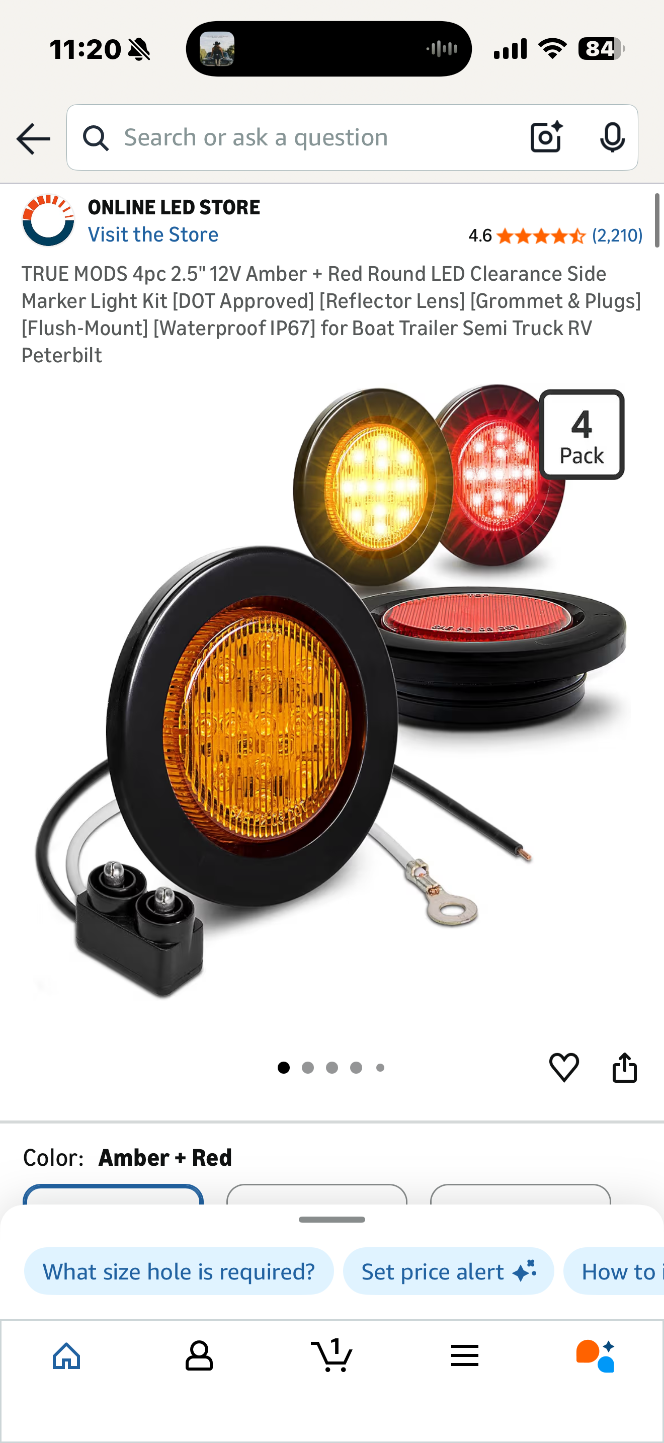 TRUE MODS 4pc 2.5" 12V Amber + Red Round LED Clearance Side Marker Light Kit [DOT Approved] [Reflector Lens] [Grommet & Plugs] [Flush-Mount] [Waterproof IP67] for Boat Trailer Semi Truck RV Peterbilt