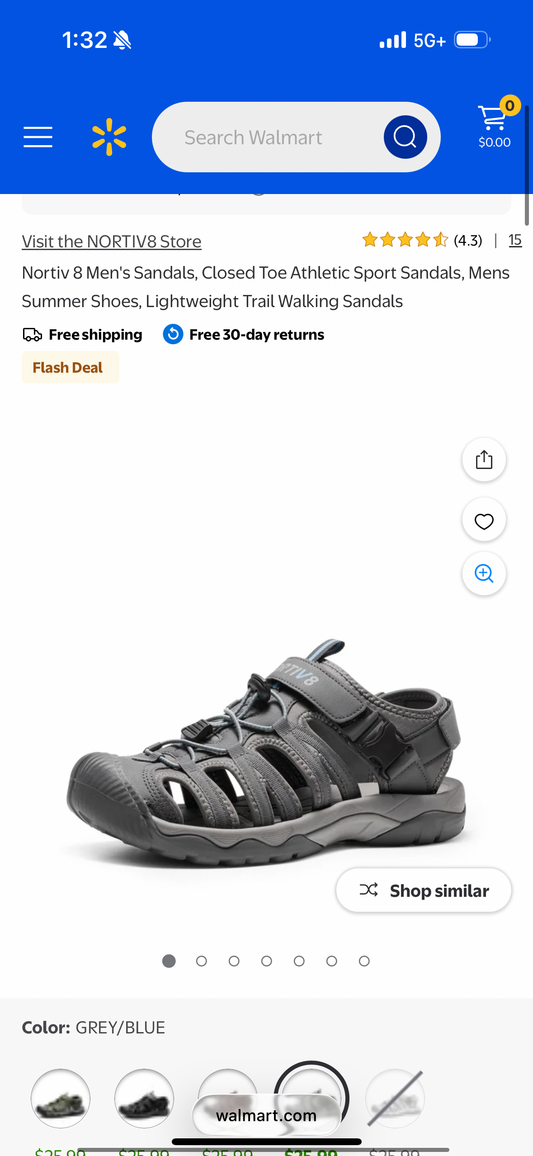 Nortiv 8 Men's Sandals, Closed Toe Athletic Sport Sandals, Mens Summer Shoes, Lightweight Trail Walking Sandals, Grey/Blue (Sizes Vary)