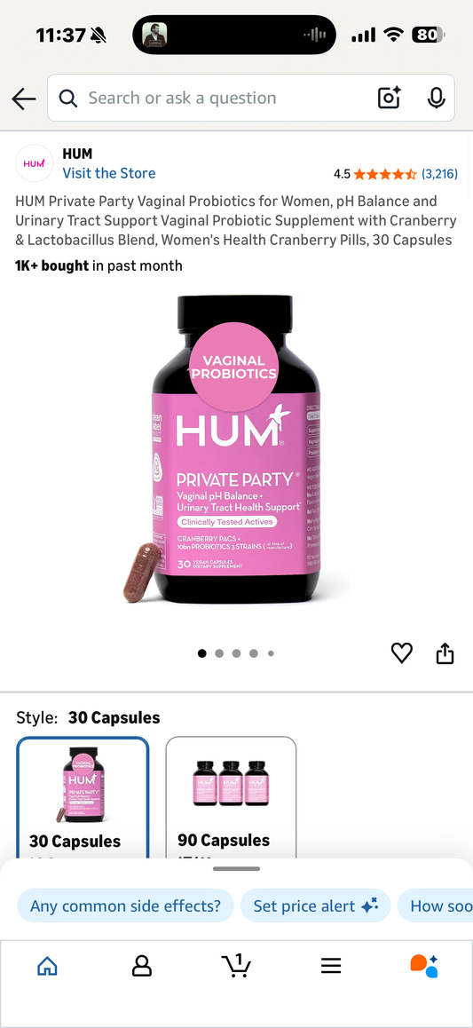 HUM Private Party Vaginal Probiotics for Women, pH Balance and Urinary Tract Support Vaginal Probiotic Supplement with Cranberry & Lactobacillus Blend, Women's Health Cranberry Pills, 30 Capsules (Best By 09/2027)