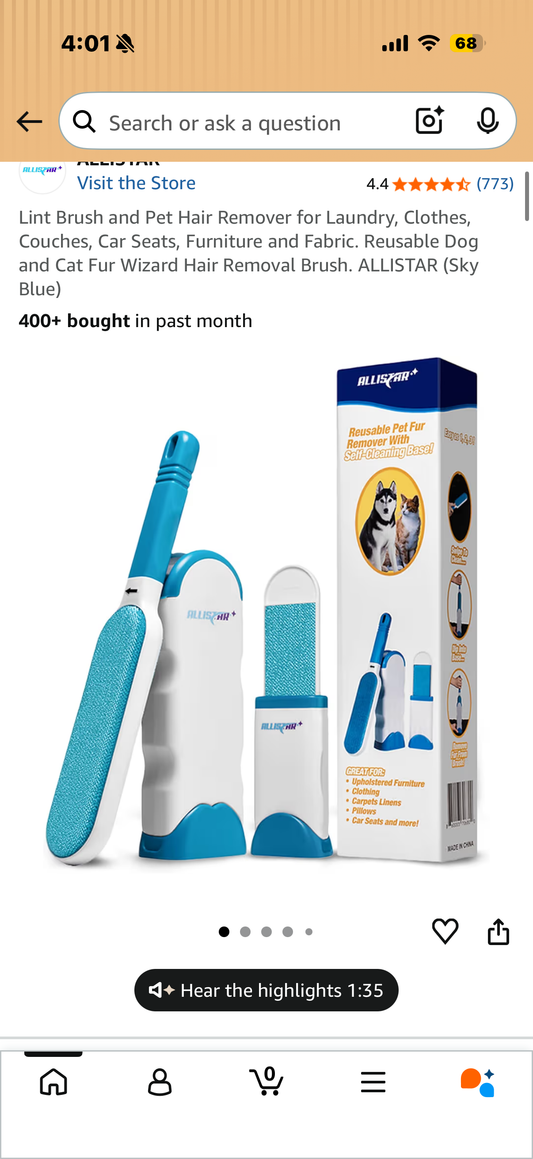 Lint Brush and Pet Hair Remover for Laundry, Clothes, Couches, Car Seats, Furniture and Fabric. Reusable Dog and Cat Fur Wizard Hair Removal Brush. ALLISTAR (Sky Blue)