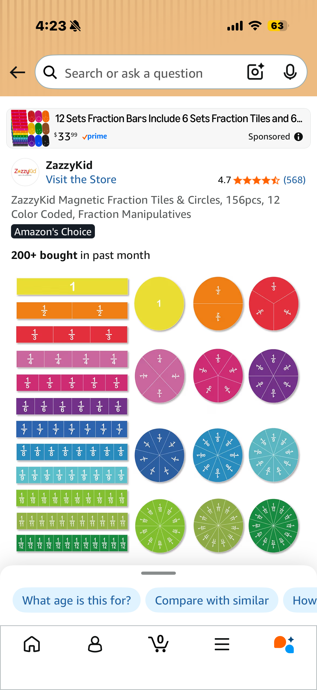 Magnetic Fraction Tiles & Circles, 156pcs, 12 Color Coded, Fraction Manipulatives