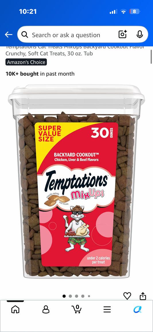 Temptations Cat Treats MixUps Backyard Cookout Flavor Crunchy, Soft Cat Treats, 30 oz. Tub