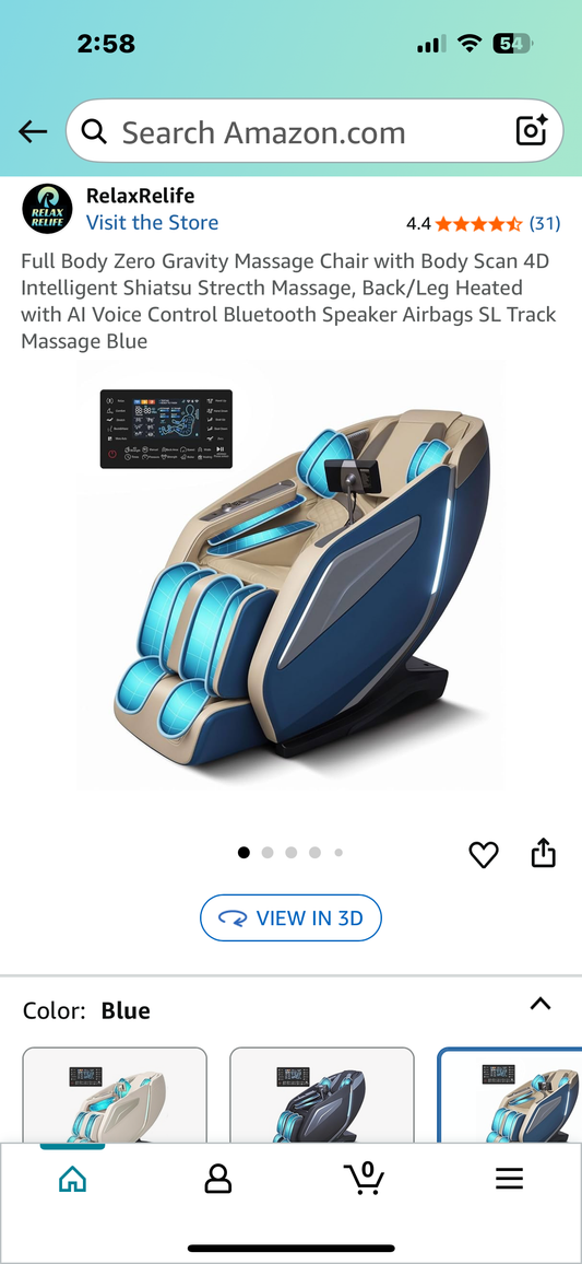 Full Body Zero Gravity Massage Chair with Body Scan, 4D Intelligent Shiatsu Strecth Massage, Back/Leg Heated with Al Voice Control, Bluetooth Speaker, Airbags, SL Track Massage, Blue (R670)
