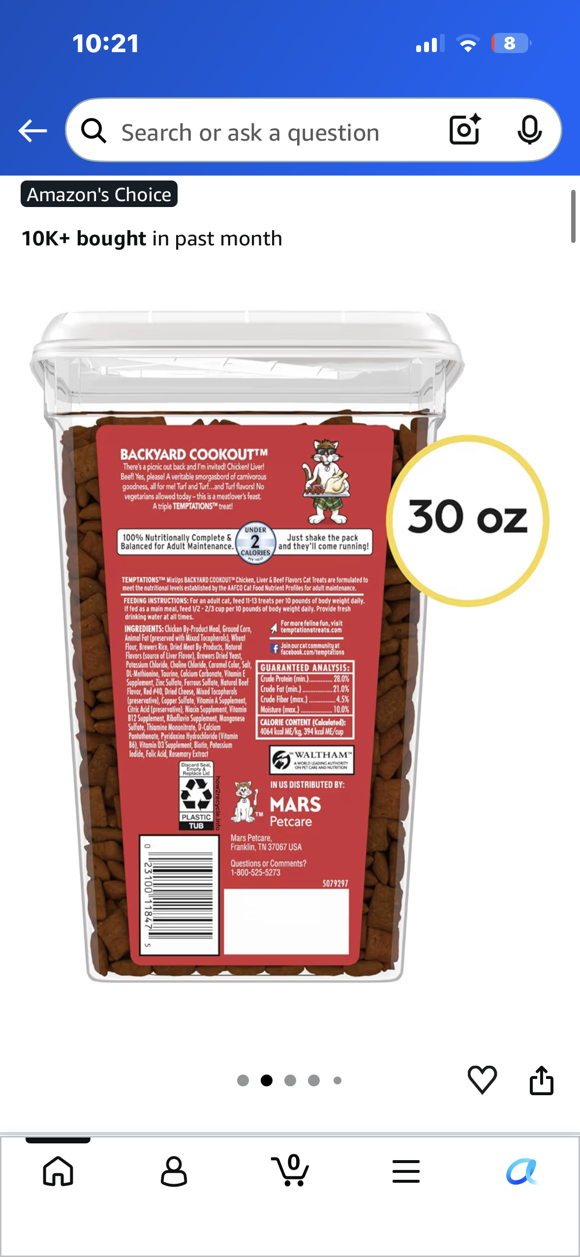 Temptations Cat Treats MixUps Backyard Cookout Flavor Crunchy, Soft Cat Treats, 30 oz. Tub