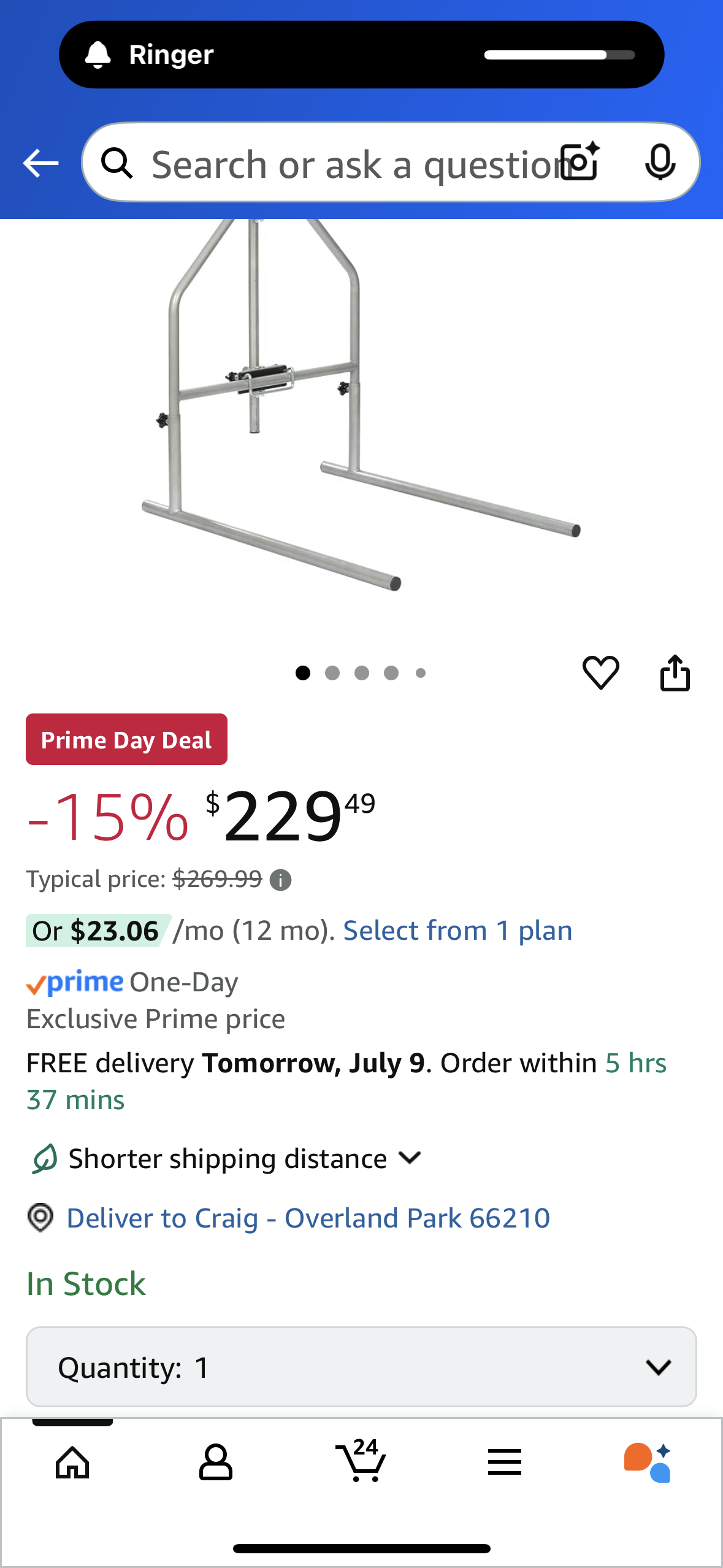 New - Trapeze Bar for Bed Mobility, Free Standing Trapeze Bar (B939)