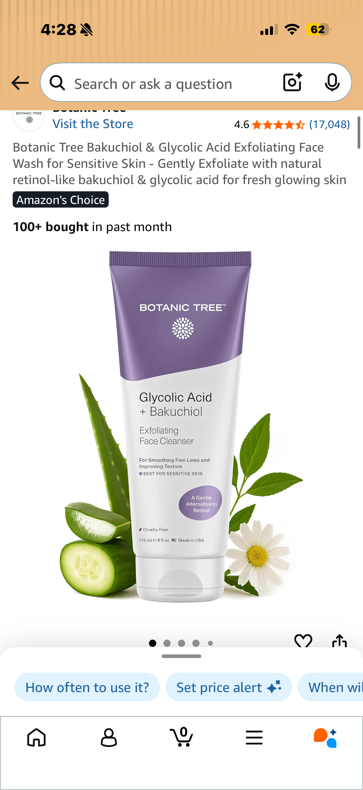 Botanic Tree Bakuchiol & Glycolic Acid Exfoliating Face Wash for Sensitive Skin - Gently Exfoliate with natural retinol-like bakuchiol & glycolic acid for fresh glowing skin