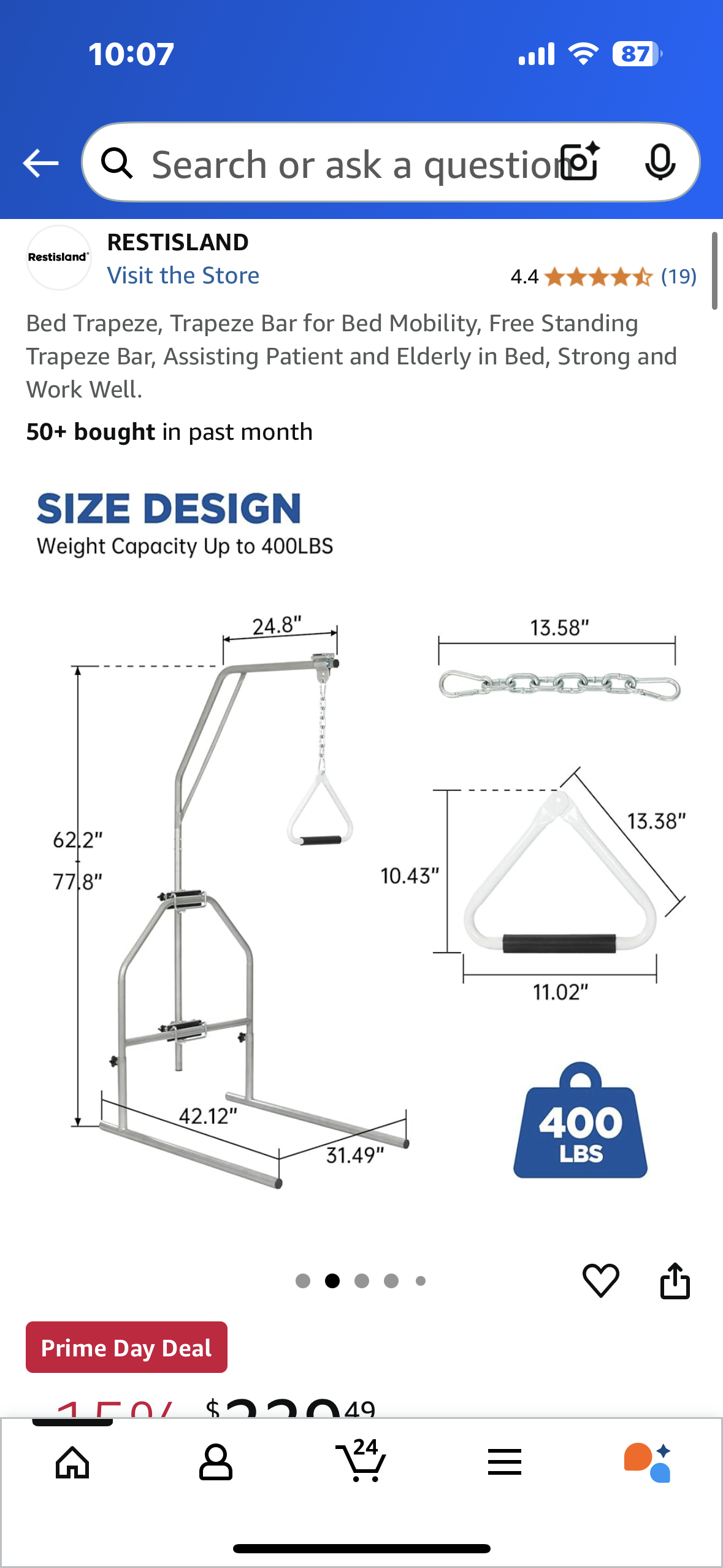New - Trapeze Bar for Bed Mobility, Free Standing Trapeze Bar (B939)