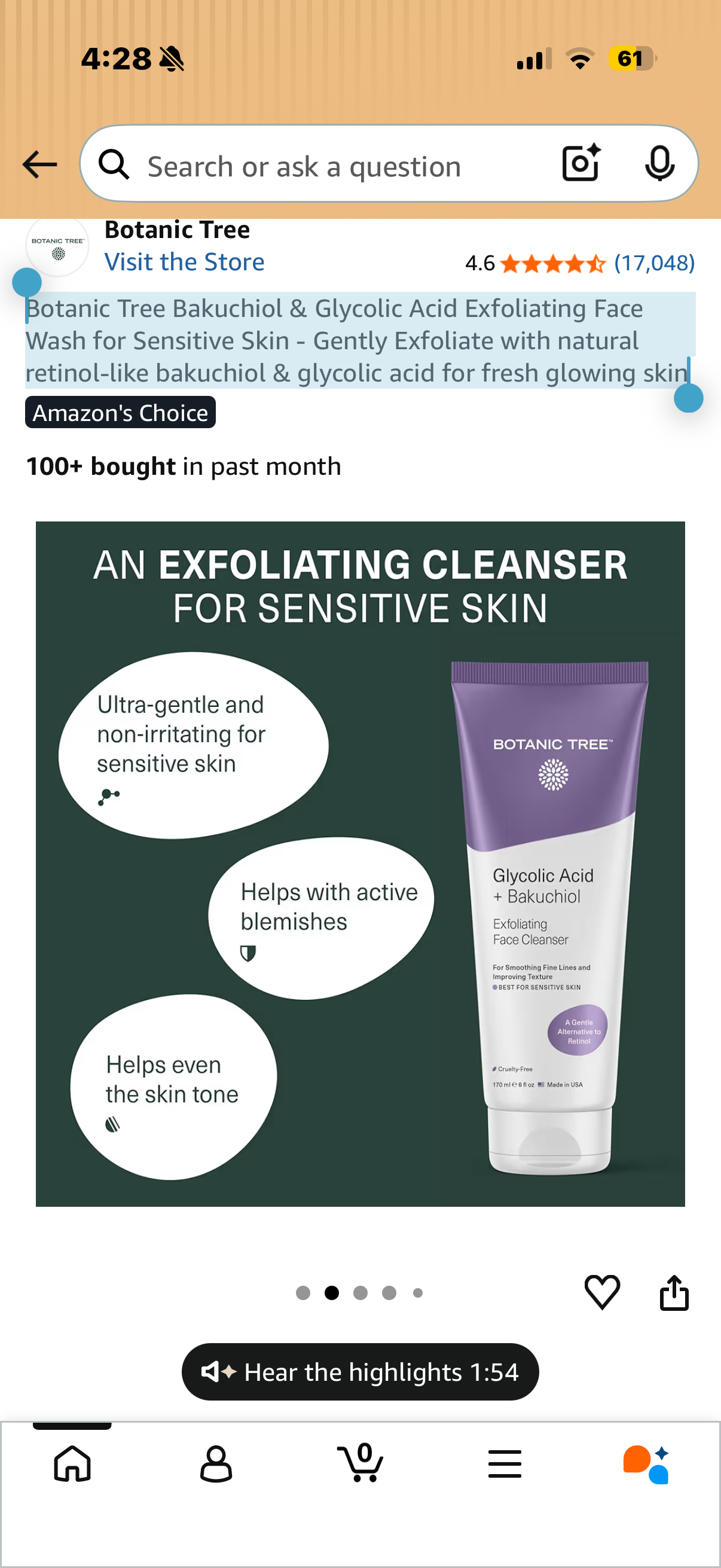 Botanic Tree Bakuchiol & Glycolic Acid Exfoliating Face Wash for Sensitive Skin - Gently Exfoliate with natural retinol-like bakuchiol & glycolic acid for fresh glowing skin