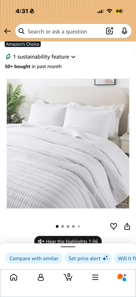 ROARINGWILD White Twin Size Quilt Bedding Sets with Pillow Sham, Lightweight Soft Bedspread Coverlet, Quilted Blanket Thin Comforter Bed Cover for All Season, 2 Pieces, 68x90 inches