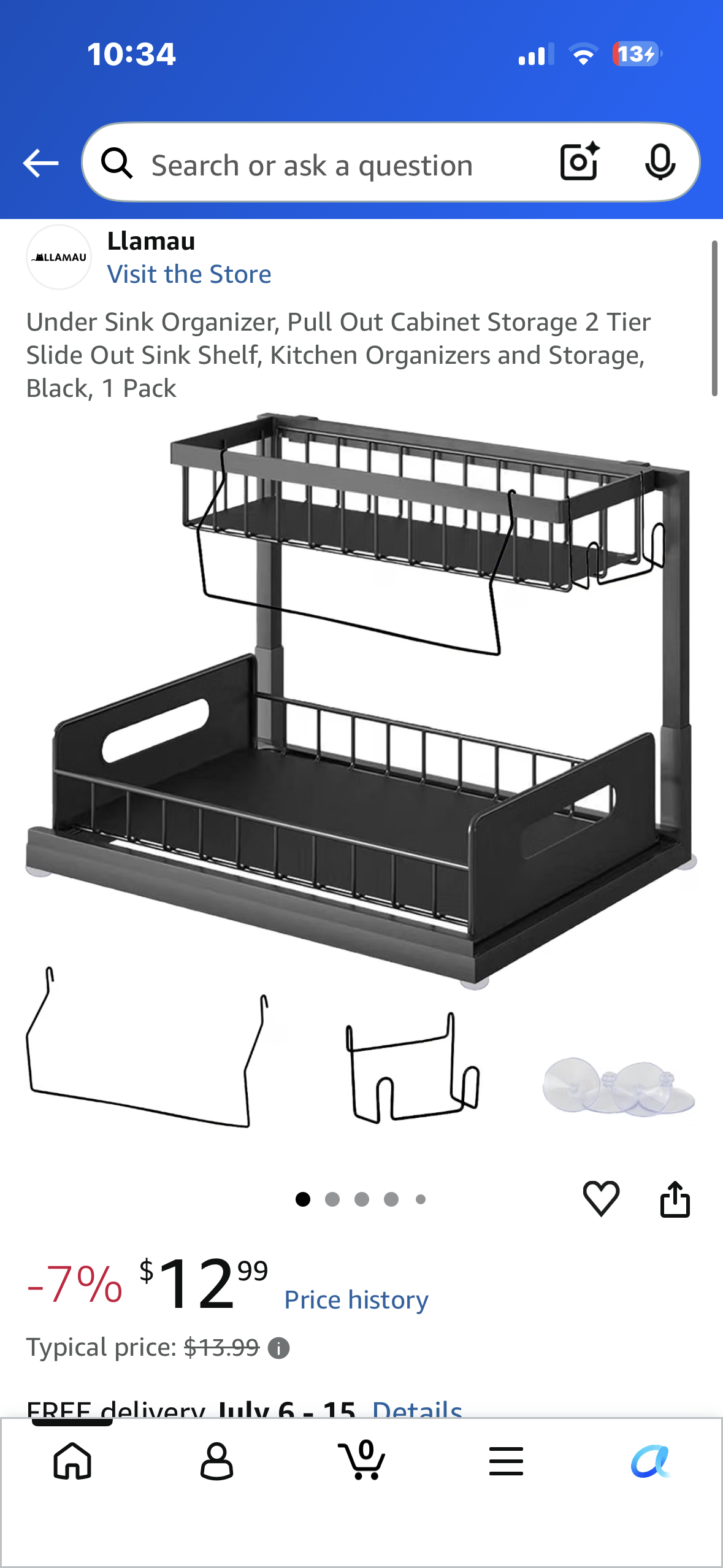 Under Sink Organizer, Pull Out Cabinet Storage 2 Tier Slide Out Sink Shelf, Kitchen Organizers and Storage, Black, 1 Pack