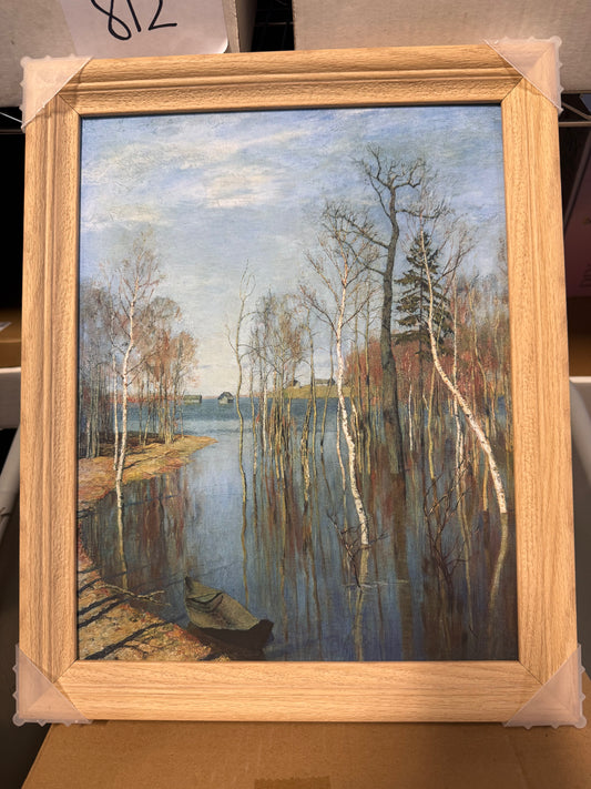 Brivoria Framed Canvas Wall Art Vintage Decor, Realistic Spring Art Print with Mat of Flooded Birch Trees and Still Water for Hallway Dining Room or Nature-Inspired Wall Display, 13"x16"