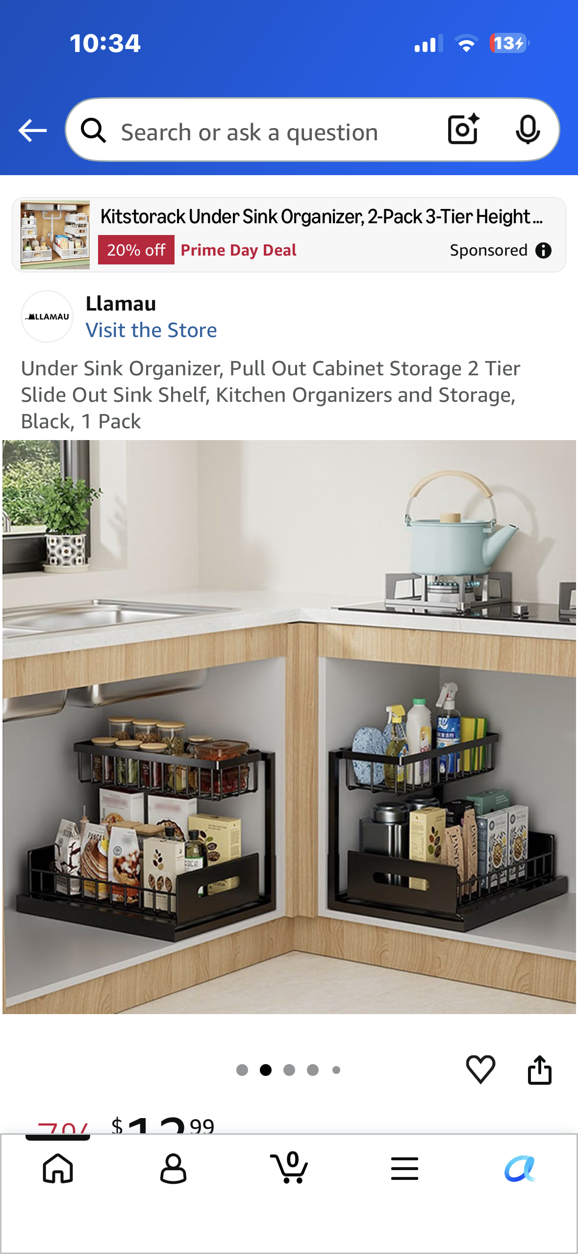 Under Sink Organizer, Pull Out Cabinet Storage 2 Tier Slide Out Sink Shelf, Kitchen Organizers and Storage, Black, 1 Pack