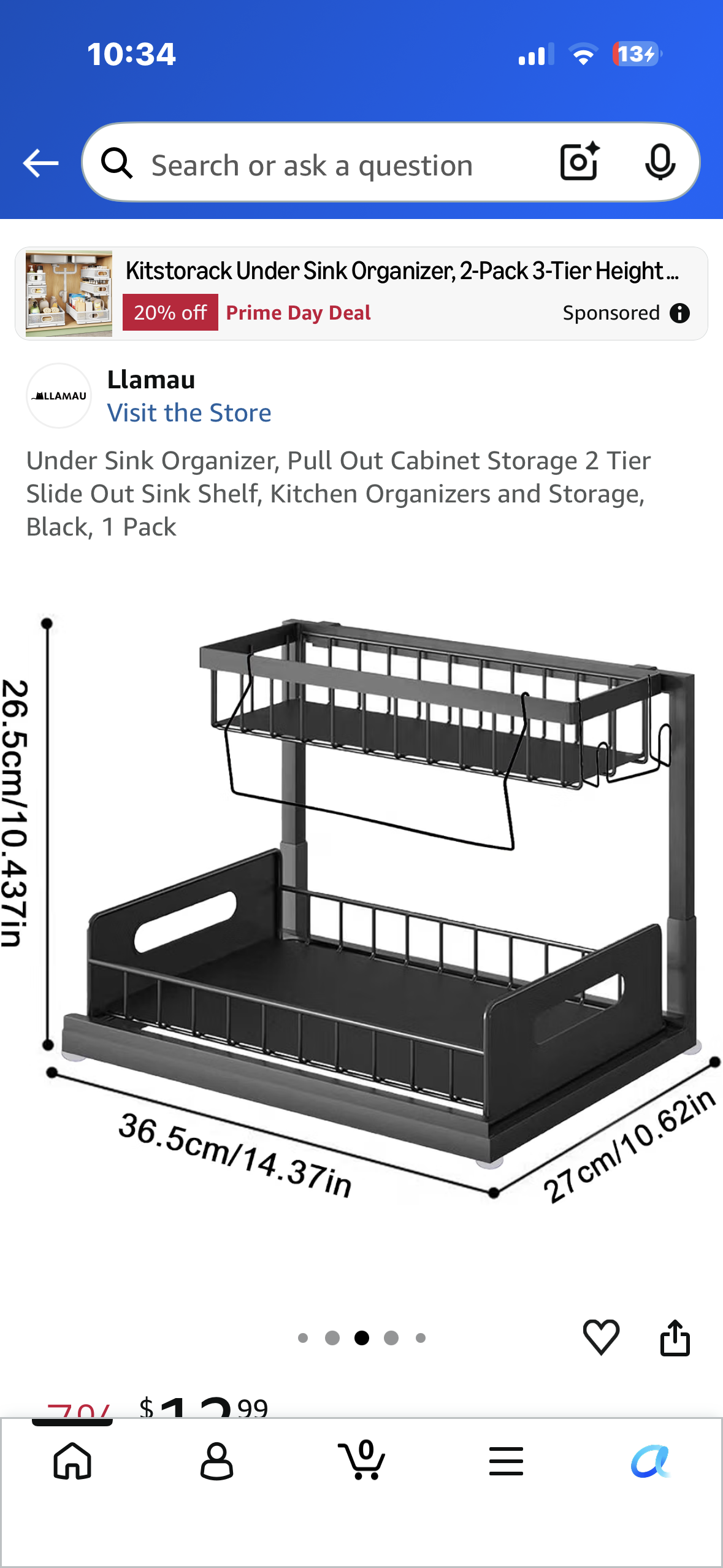 Under Sink Organizer, Pull Out Cabinet Storage 2 Tier Slide Out Sink Shelf, Kitchen Organizers and Storage, Black, 1 Pack