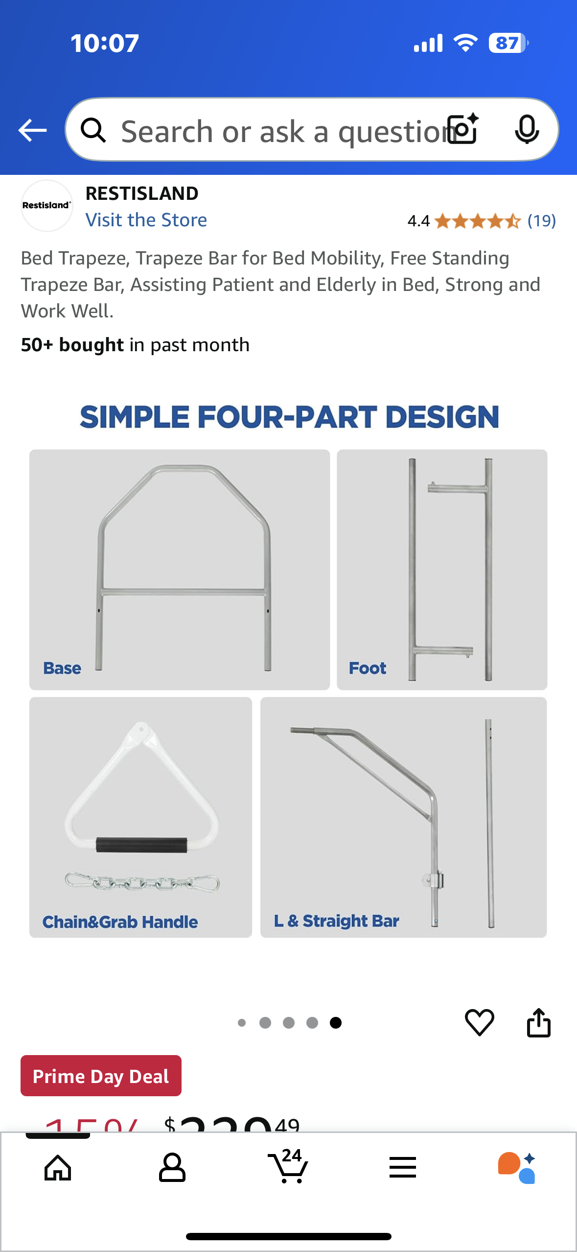 New - Trapeze Bar for Bed Mobility, Free Standing Trapeze Bar (B939)