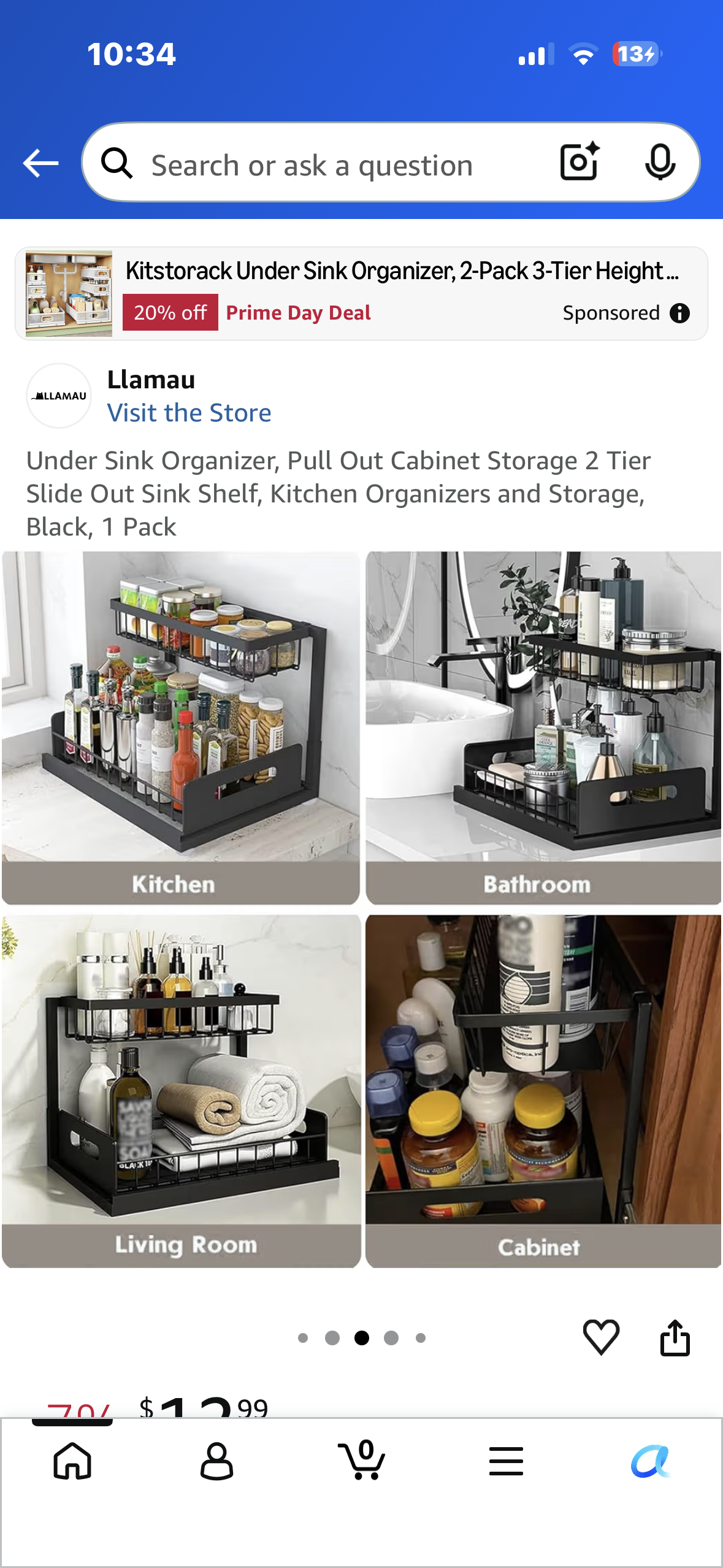 Under Sink Organizer, Pull Out Cabinet Storage 2 Tier Slide Out Sink Shelf, Kitchen Organizers and Storage, Black, 1 Pack
