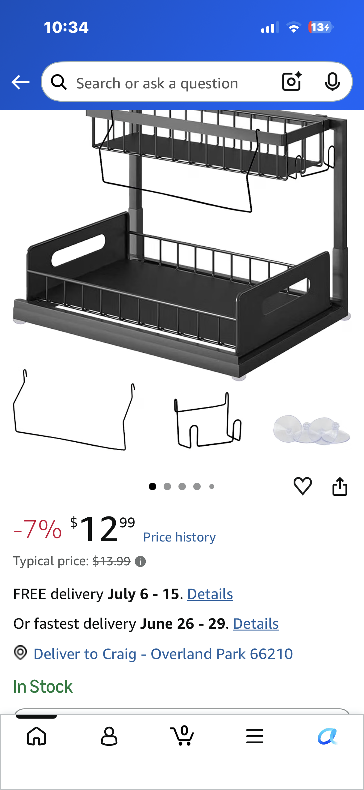 Under Sink Organizer, Pull Out Cabinet Storage 2 Tier Slide Out Sink Shelf, Kitchen Organizers and Storage, Black, 1 Pack