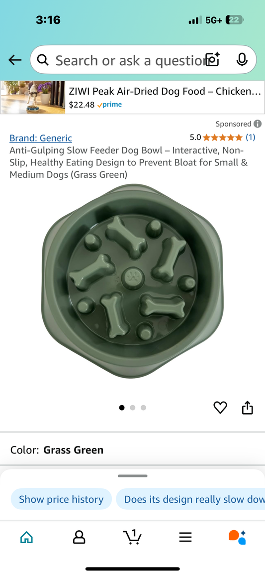 Anti-Gulping Slow Feeder Dog Bowl – Interactive, Non-Slip, Healthy Eating Design to Prevent Bloat for Small & Medium Dogs (Grass Green