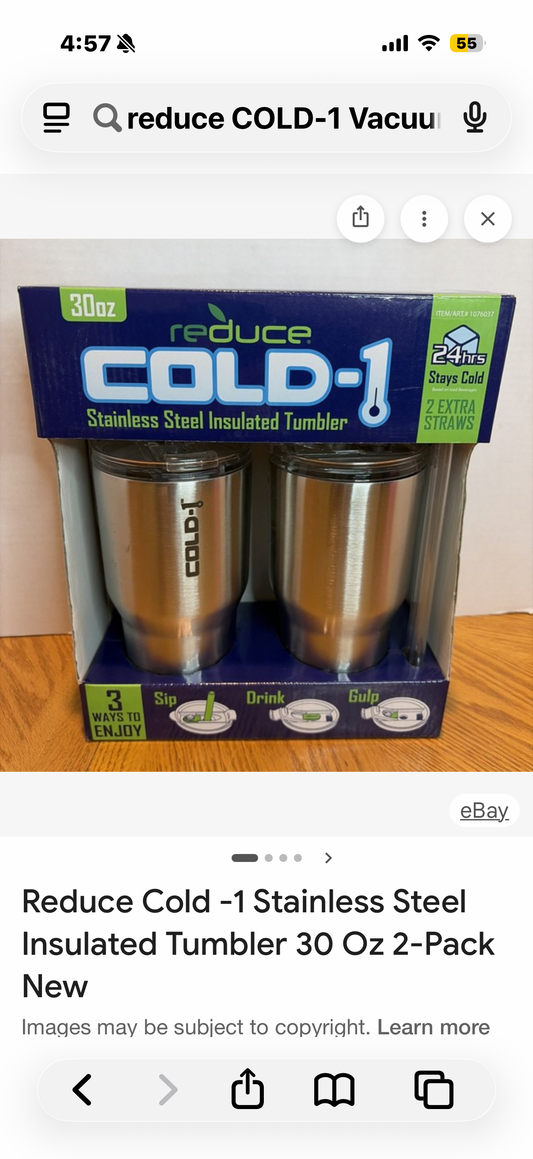 reduce COLD-1 Vacuum Insulated Thermal Tumbler with Two Extra Straws, 30oz - Satin Grey & Blue (2 Pack)