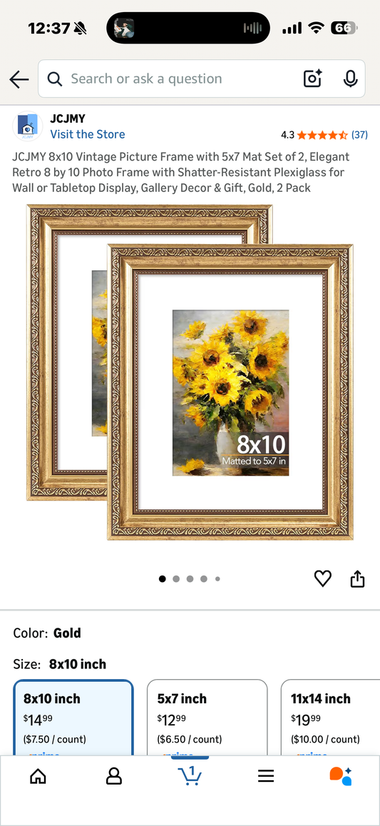 JCJMY 8x10 Vintage Picture Frame with 5x7 Mat Set of 2, Elegant Retro 8 by 10 Photo Frame with Shatter-Resistant Plexiglass for Wall or Tabletop Display, Gallery Decor & Gift, Gold, 2 Pack