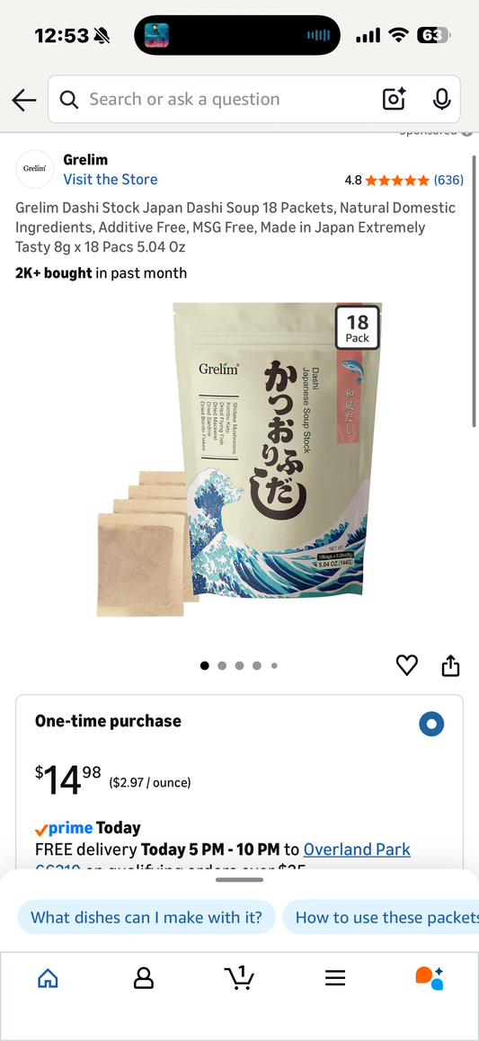 Grelim Dashi Stock Japan Dashi Soup 18 Packets, Natural Domestic Ingredients, Additive Free, MSG Free, Made in Japan Extremely Tasty 8g x 18 Pacs 5.04 Oz (Exp 12/25/26)