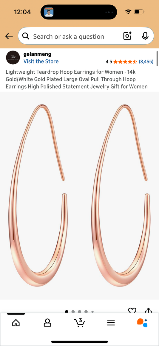 Lightweight Teardrop Hoop Earrings for Women - 14k Gold/White Gold Plated Large Oval Pull Through Hoop Earrings High Polished Statement Jewelry Gift for Women